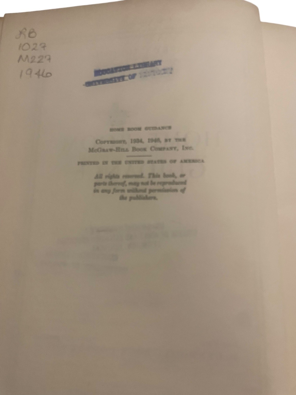 Home Room Guidance Harry C. McKown 1946 2nd Edition Education McGraw-Hill