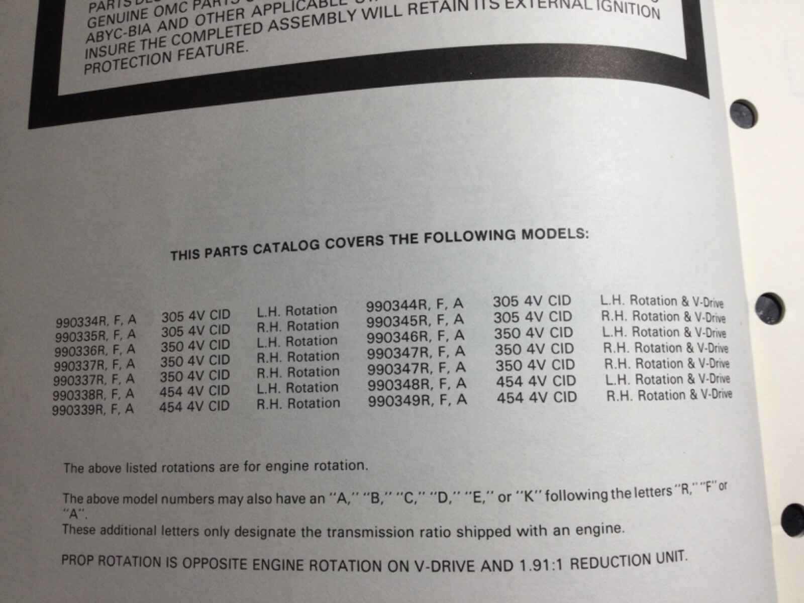 1981 OMC Inboards Parts Catalog GM 305 5.0L V8, GM 350 5.7L, GM 454 7.4L V8