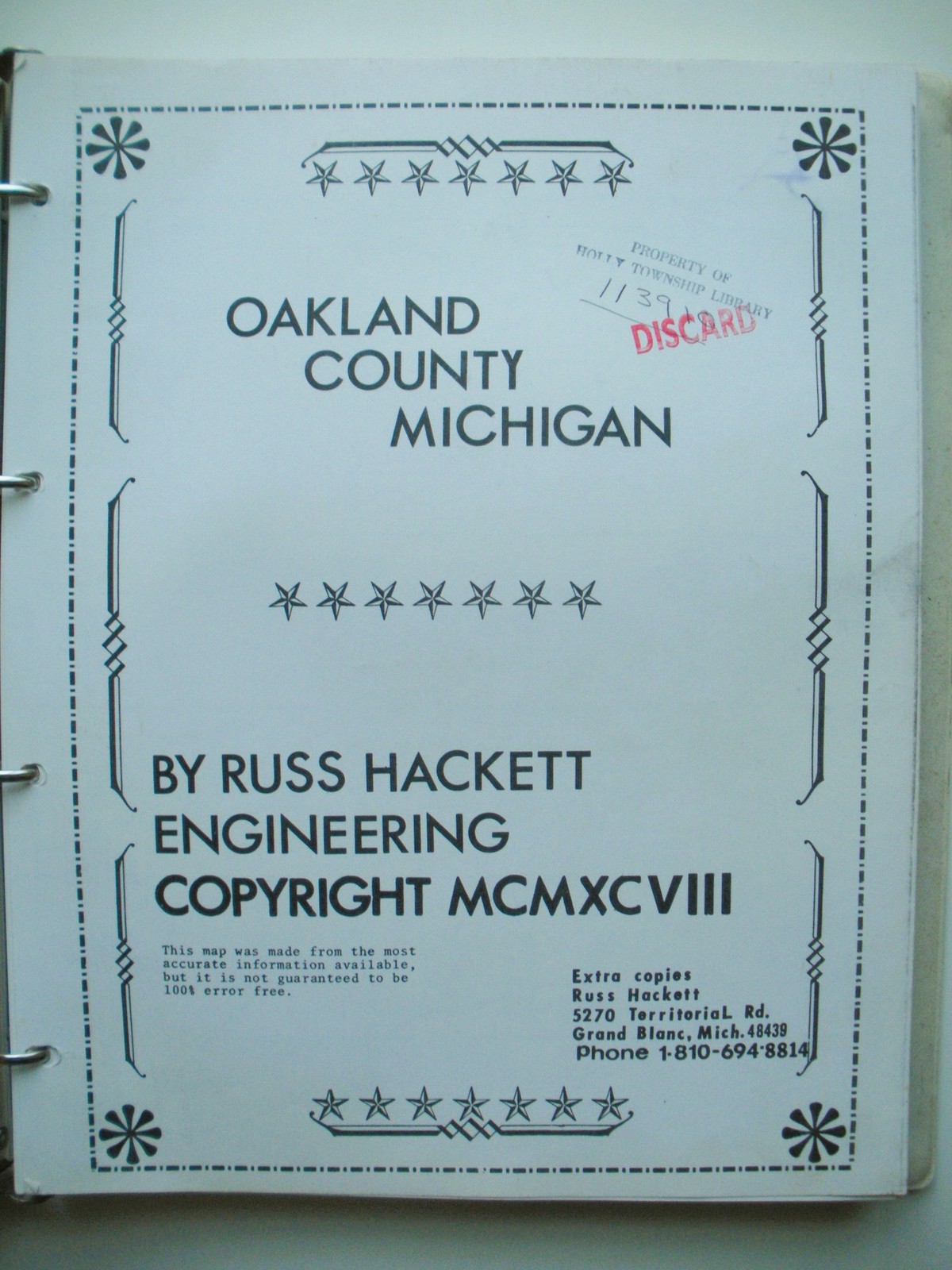 Michigan GREATER COUNTY BOOK MAP – 1998 Oakland & Genesee with 110 pages of Maps