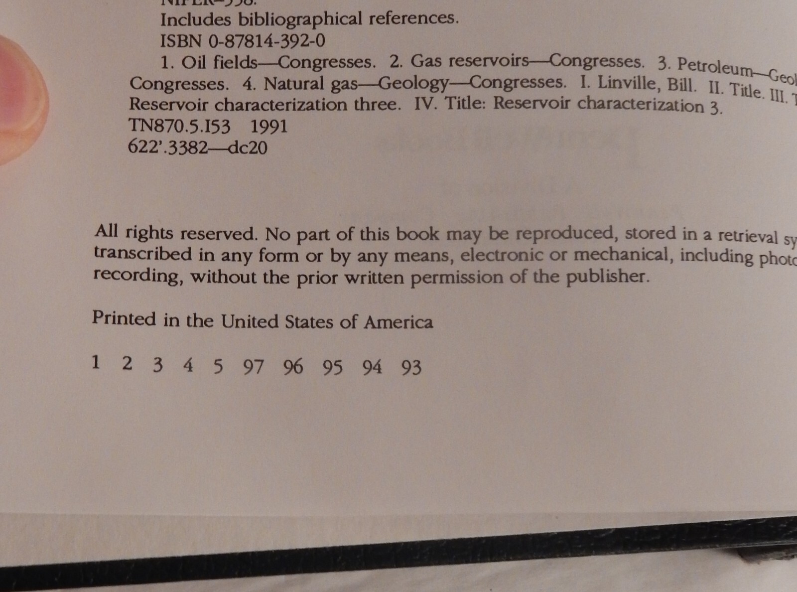 RESERVOIR CHARACTERIZATION III; Linville-Editor; 1993 1st; (petroleum, oil, gas)