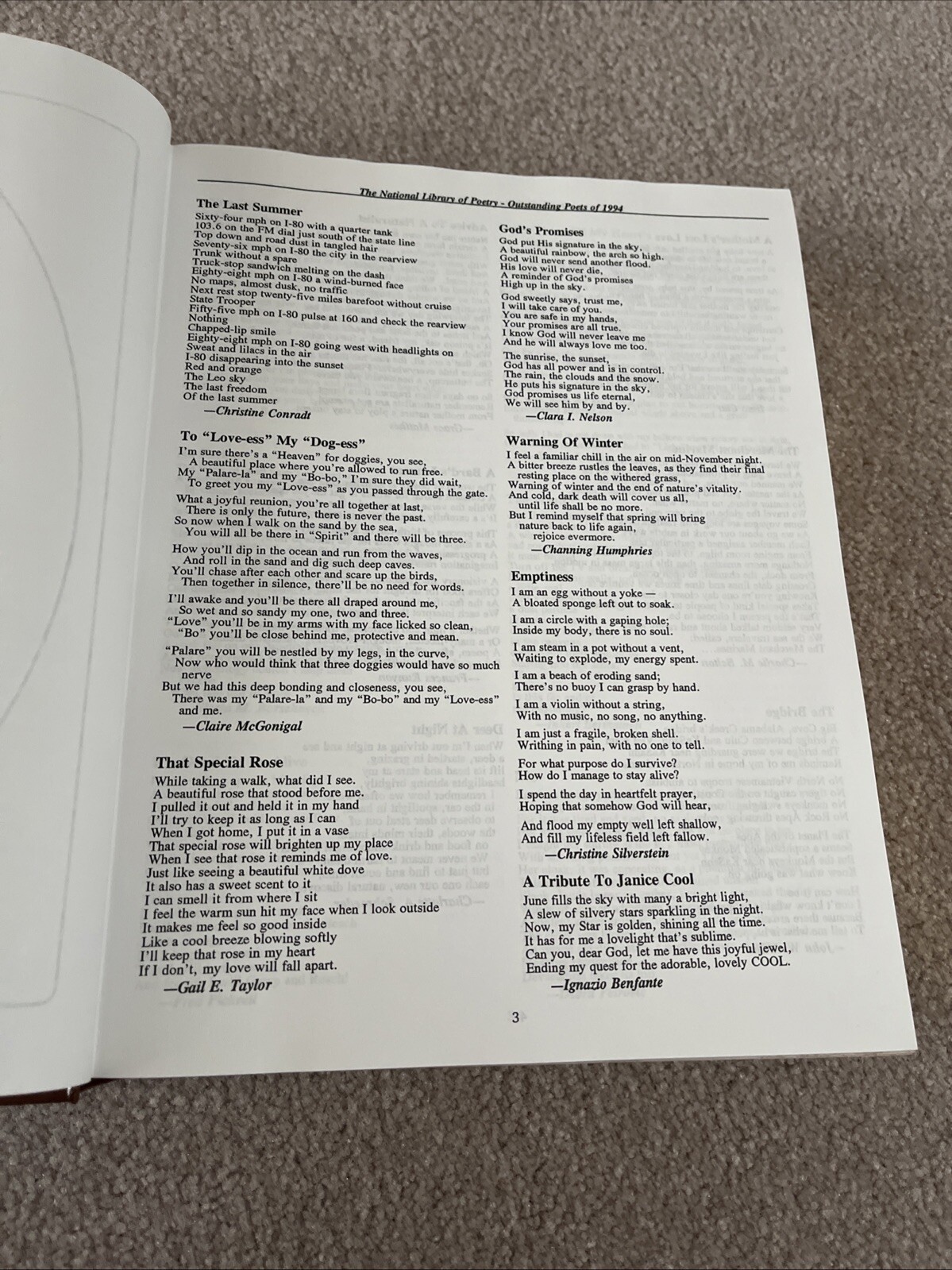Outstanding Poets of 1994 The National Library of Poetry Edited by John Purcell