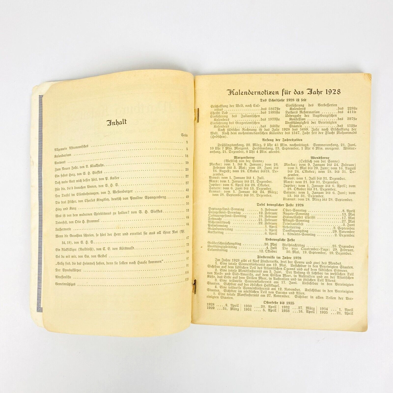 1928 Wartburg Kalender German Edition Book Seminar Dubuque Iowa Vintage