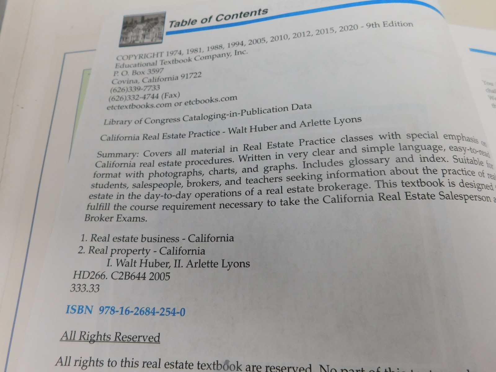 LOOSE-LEAF California Real Estate Practice ninth 9th USED GOOD