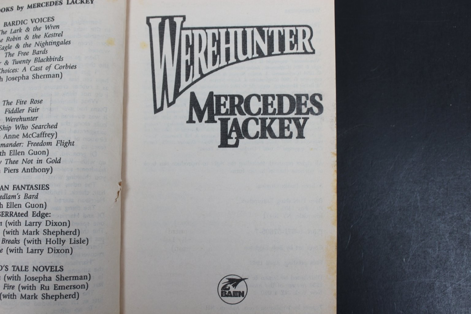 Werehunter Mercedes Lackey 1999 First Printing Science Fiction Fantasy BAEN PB