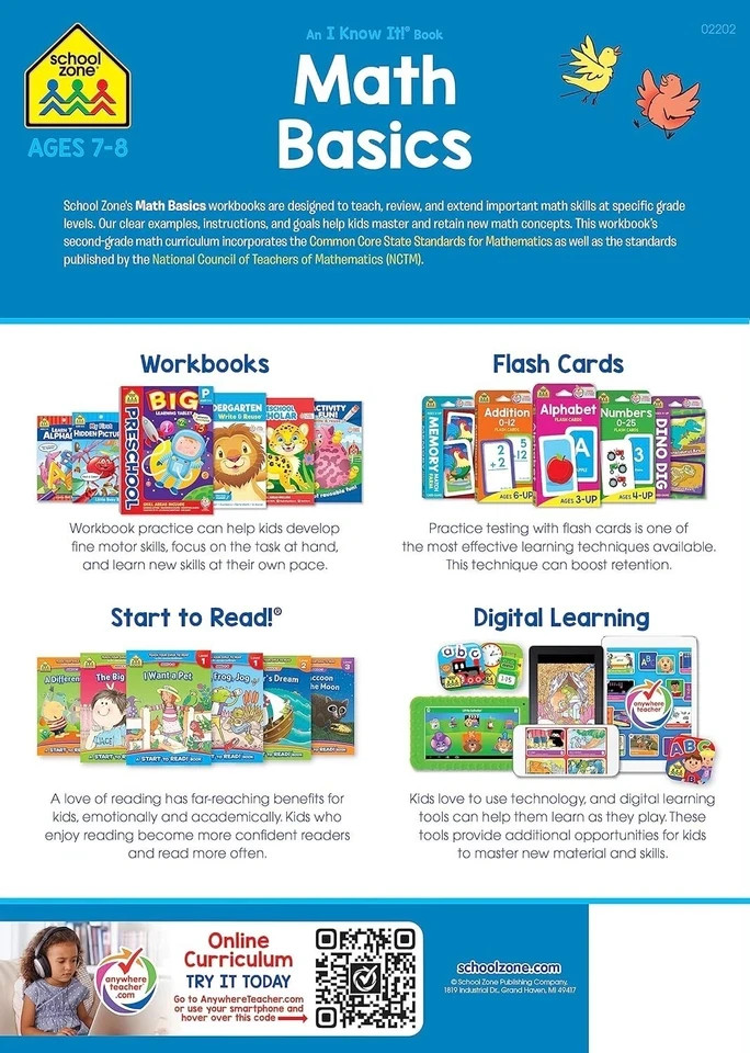 School Zone – Math Basics 2 Workbook – 64 Pages, Ages 7 to 8, 2nd Grade….