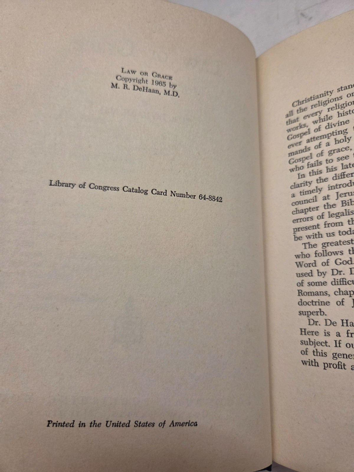 Law or Grace by Martin R. De Haan 1965 Hardcover Dust Jacket Christian Spiritual