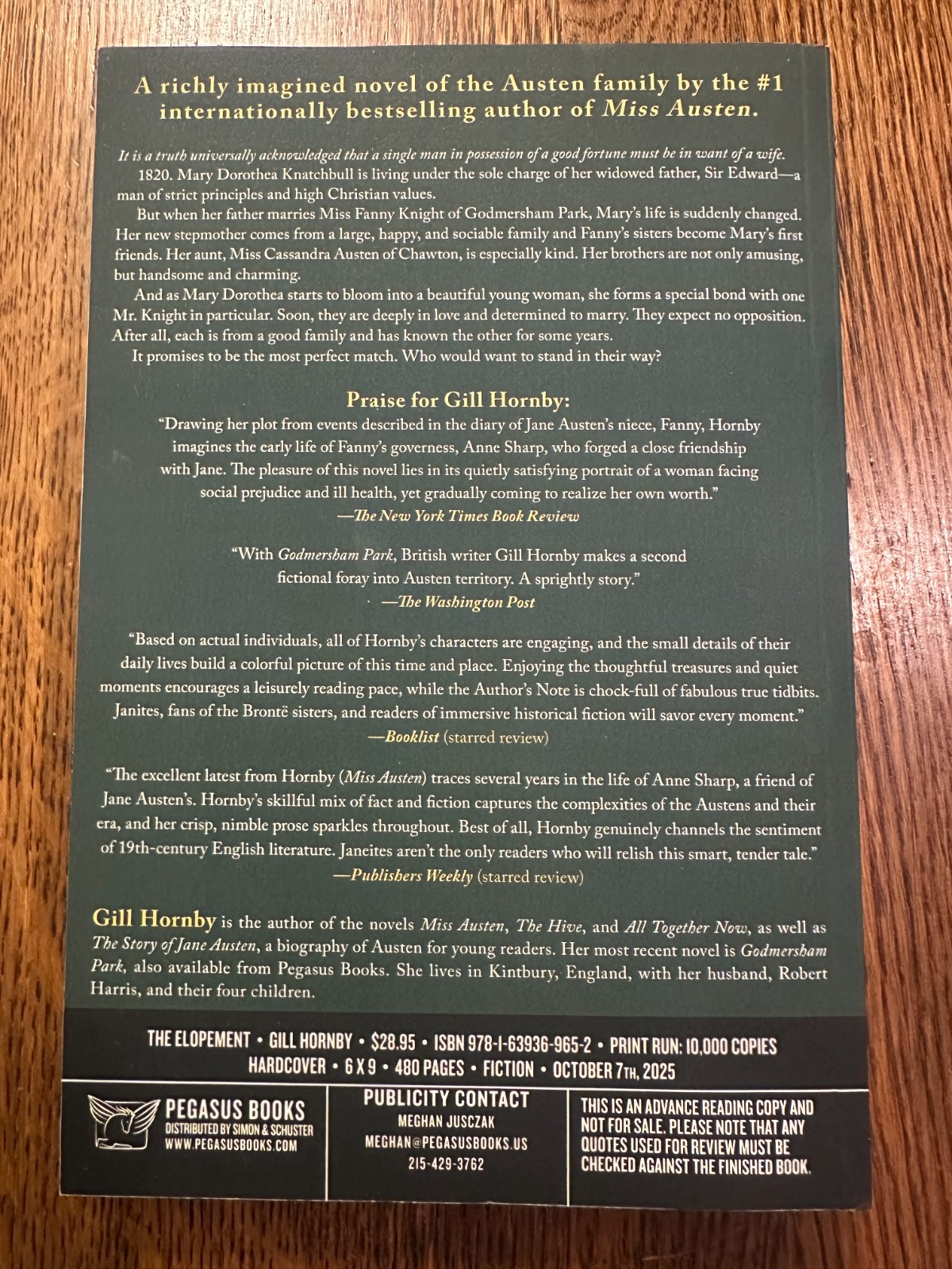ARC BRAND NEW The Elopement: A Novel by Gill Hornby (2025, Paperback) PROOF