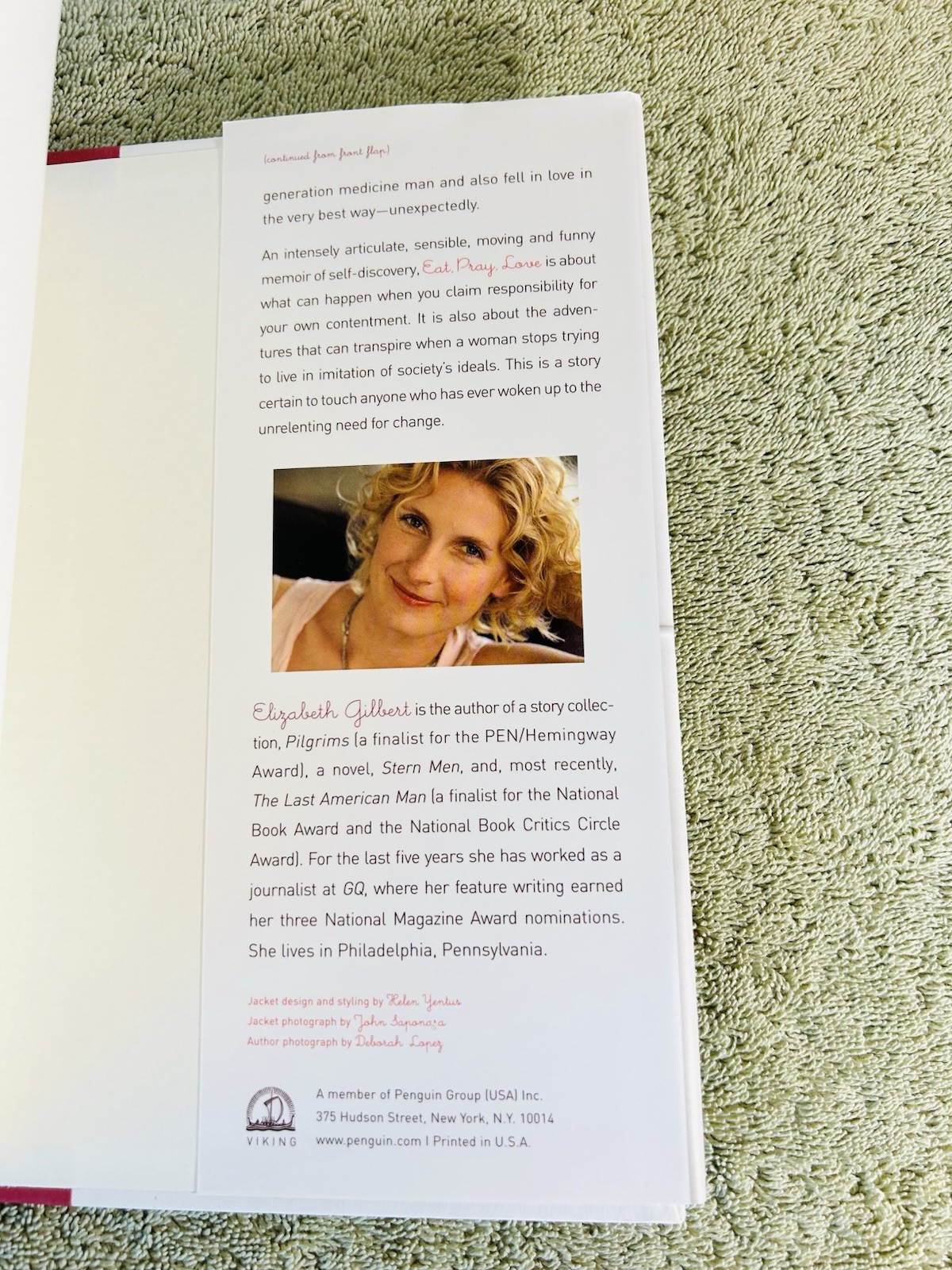 Signed Eat, Pray, Love by Elizabeth Gilbert HCDJ Autograph Later Print