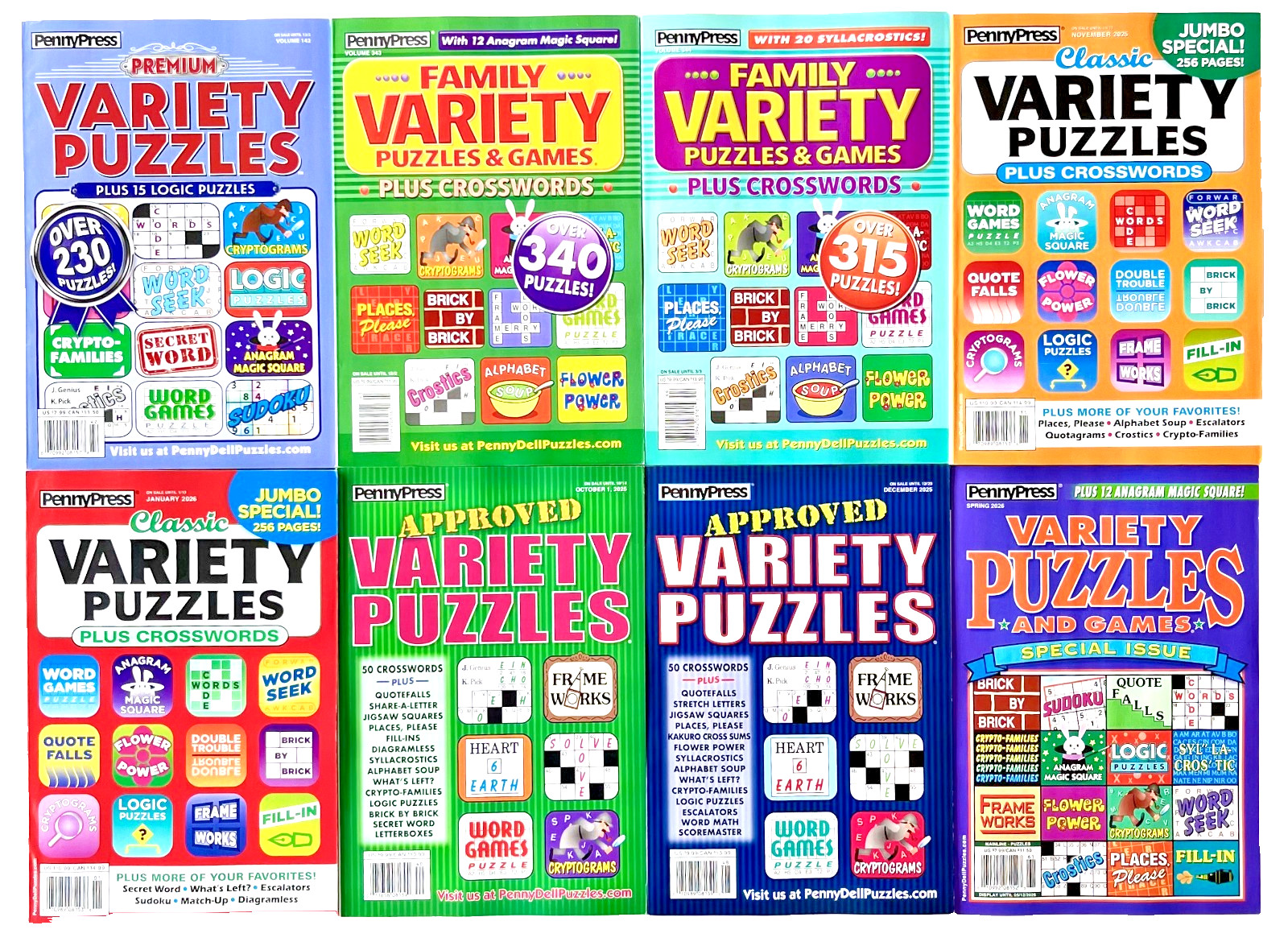 NEW Lot 8 Dell Penny Press VARIETY Family Classic Puzzle Books & More!