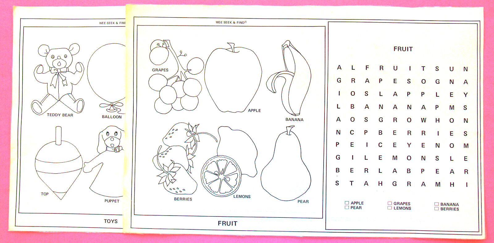WORD SEARCH KIDS—24 WIPE-OFF LARGE—17 x 11 IN.—ANIMALS, FOOD, TOYS—LAMINATED