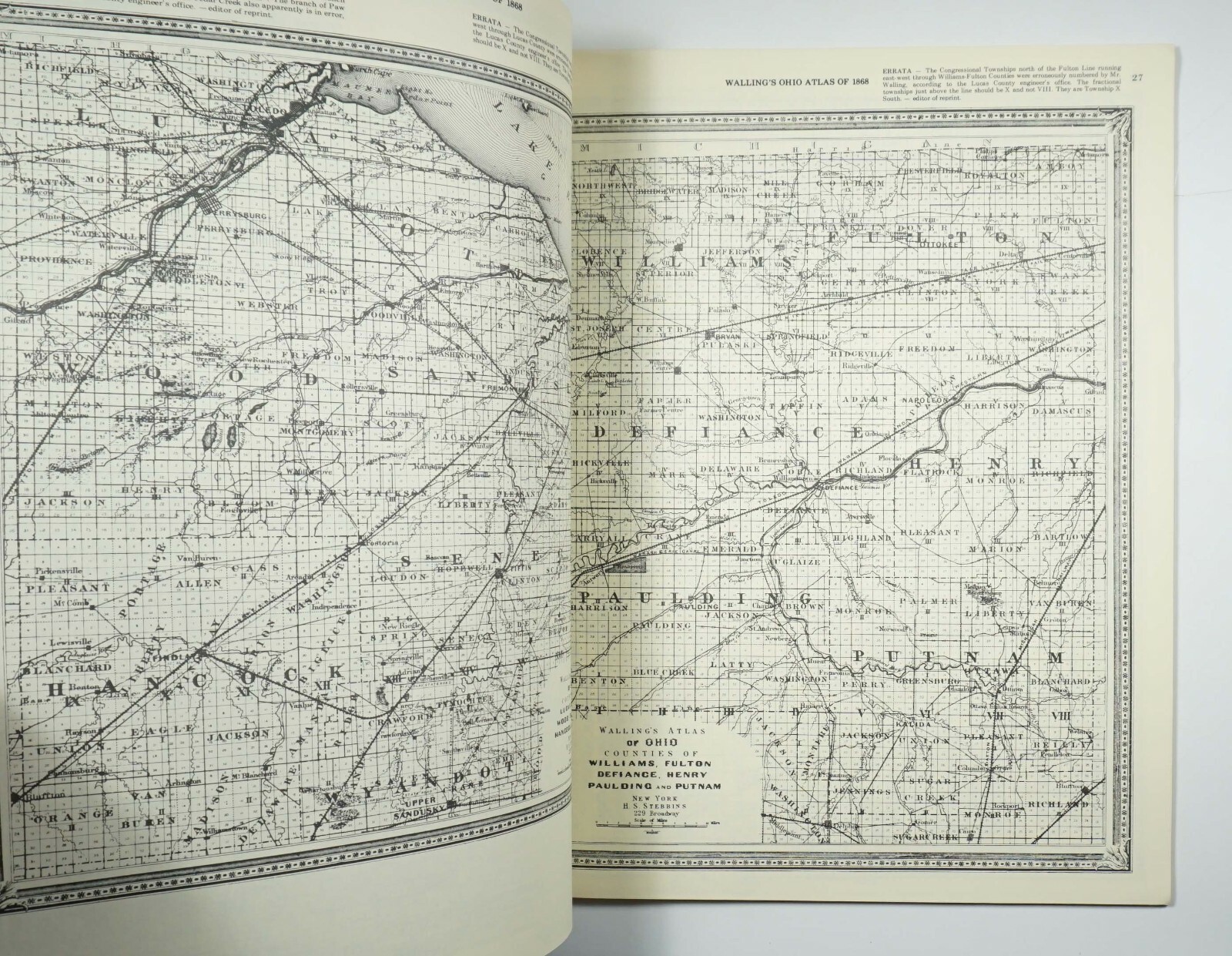 Atlas of the State of Ohio 1868 H.F. Walling RE 1976 Maps Folio