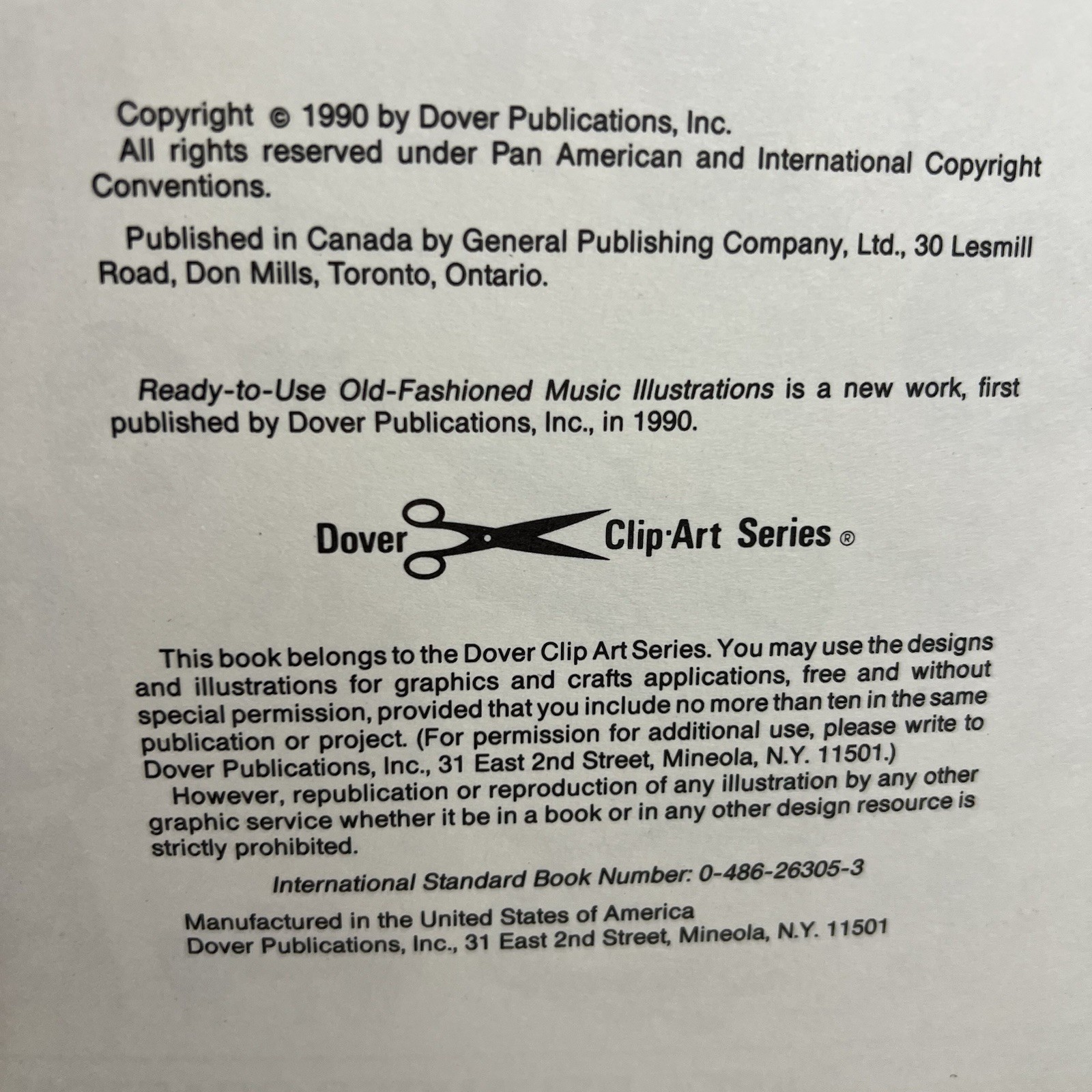 NEW Vintage Dover Ready-to-Use Old-Fashioned MUSIC Illustrations Clipart Book 90