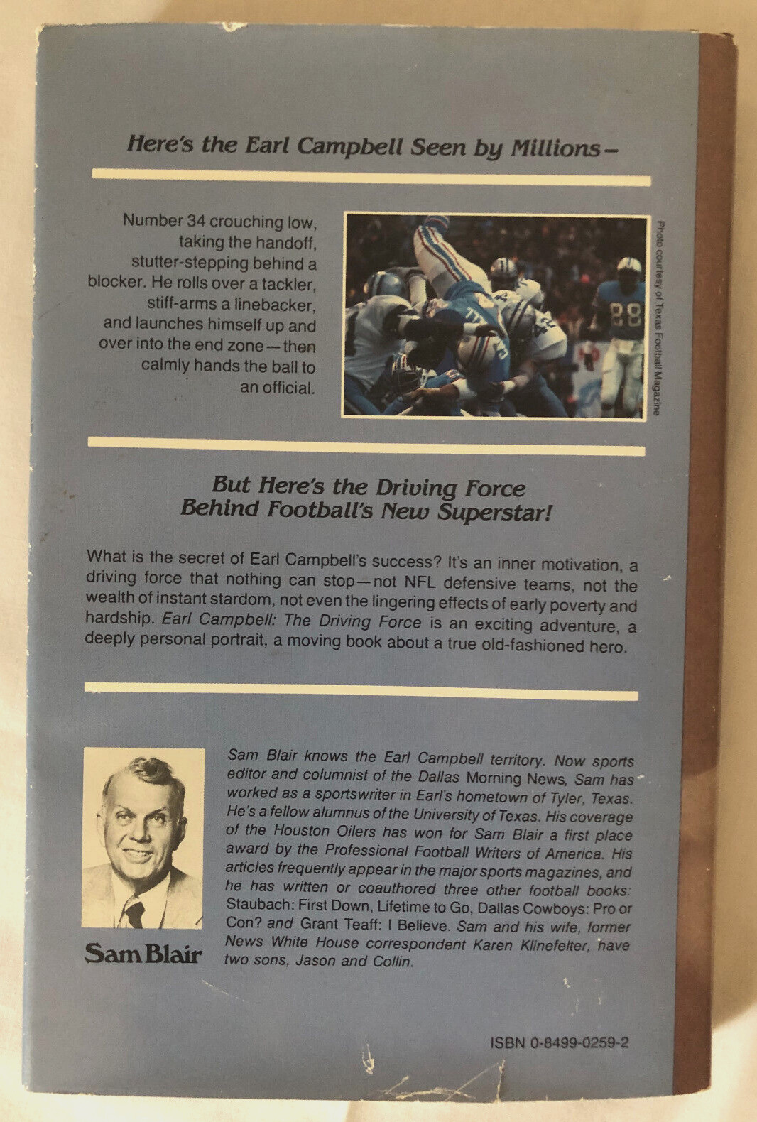 EARL CAMPBELL The Driving Force, Sam Blair, 1980 Hardcover Book, 175 Pages.