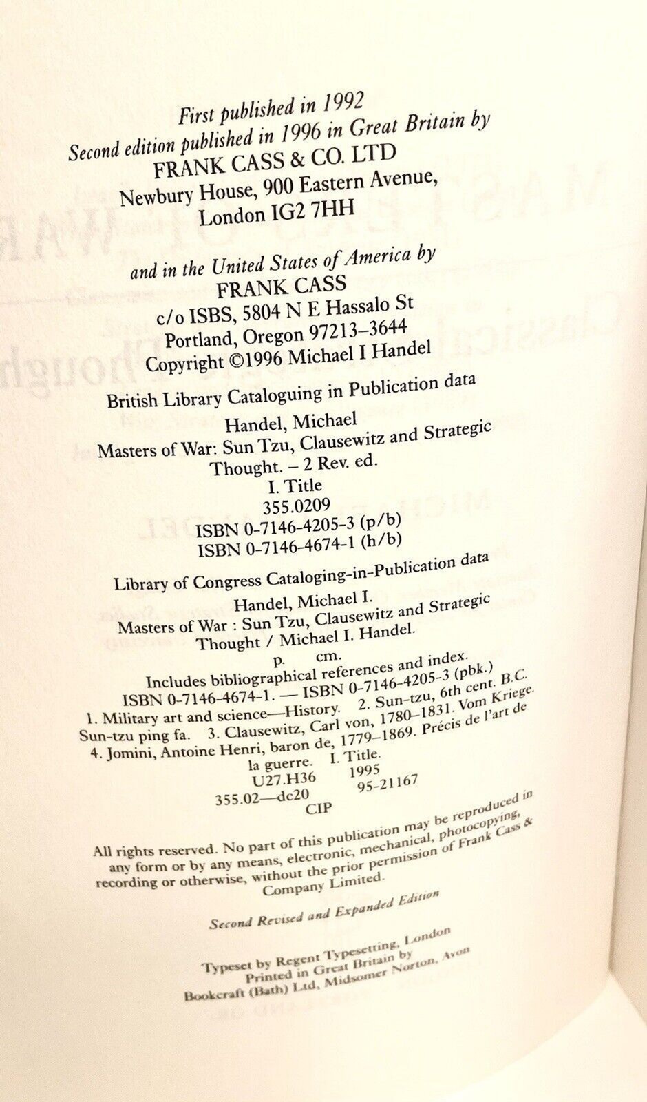 Masters of War Classical Strategic Thought By Michael Handel (2nd, Revised) New