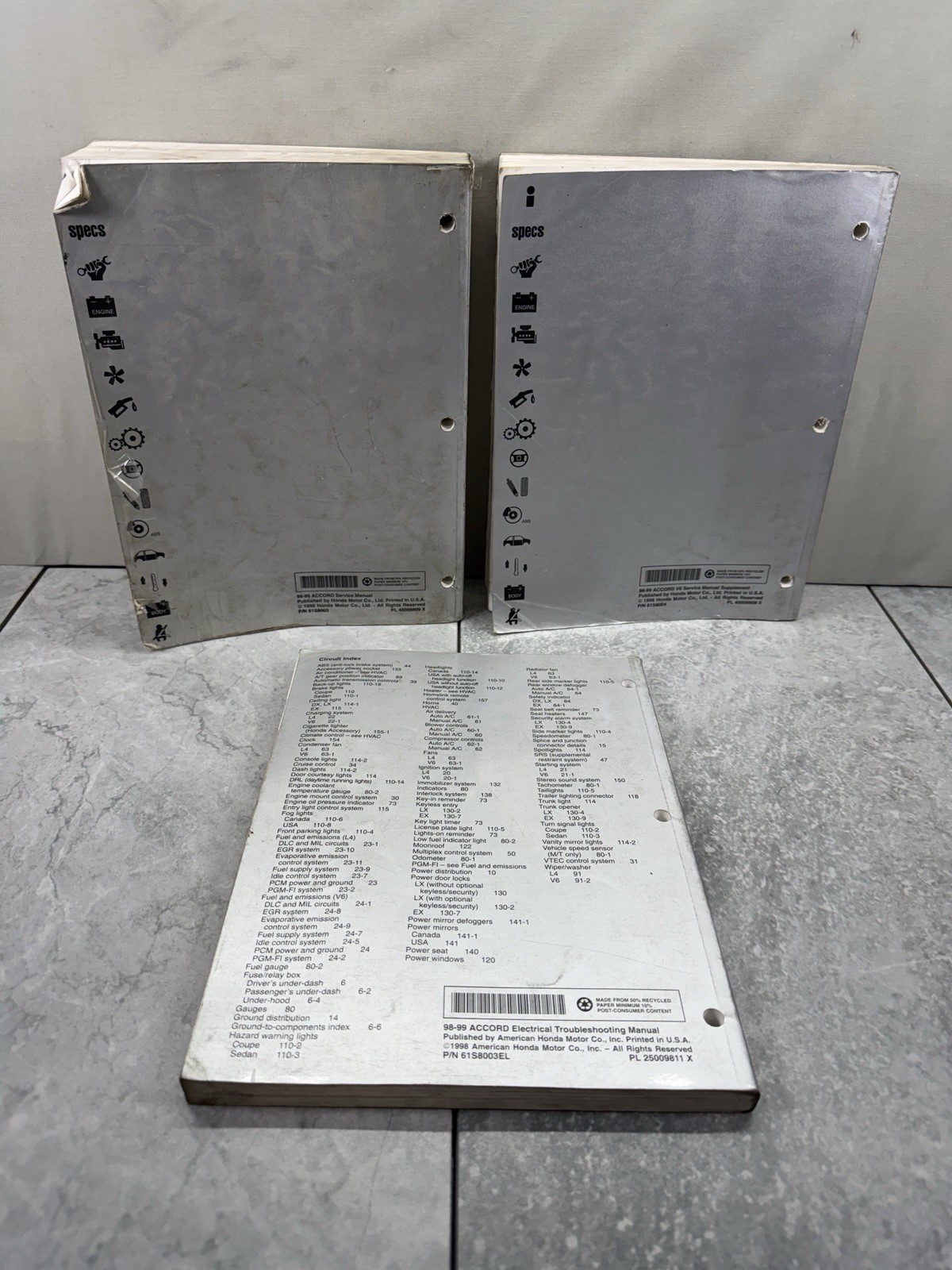 OEM 1998-1999 Honda Accord Service & Electrical Manuals W/ V6 Supplement Lot