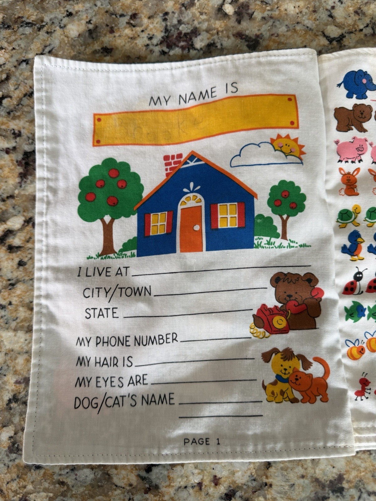 Teacher’s Pets Fabric Learning Book 10.5×8″ Personalized Vintage 1980’s.