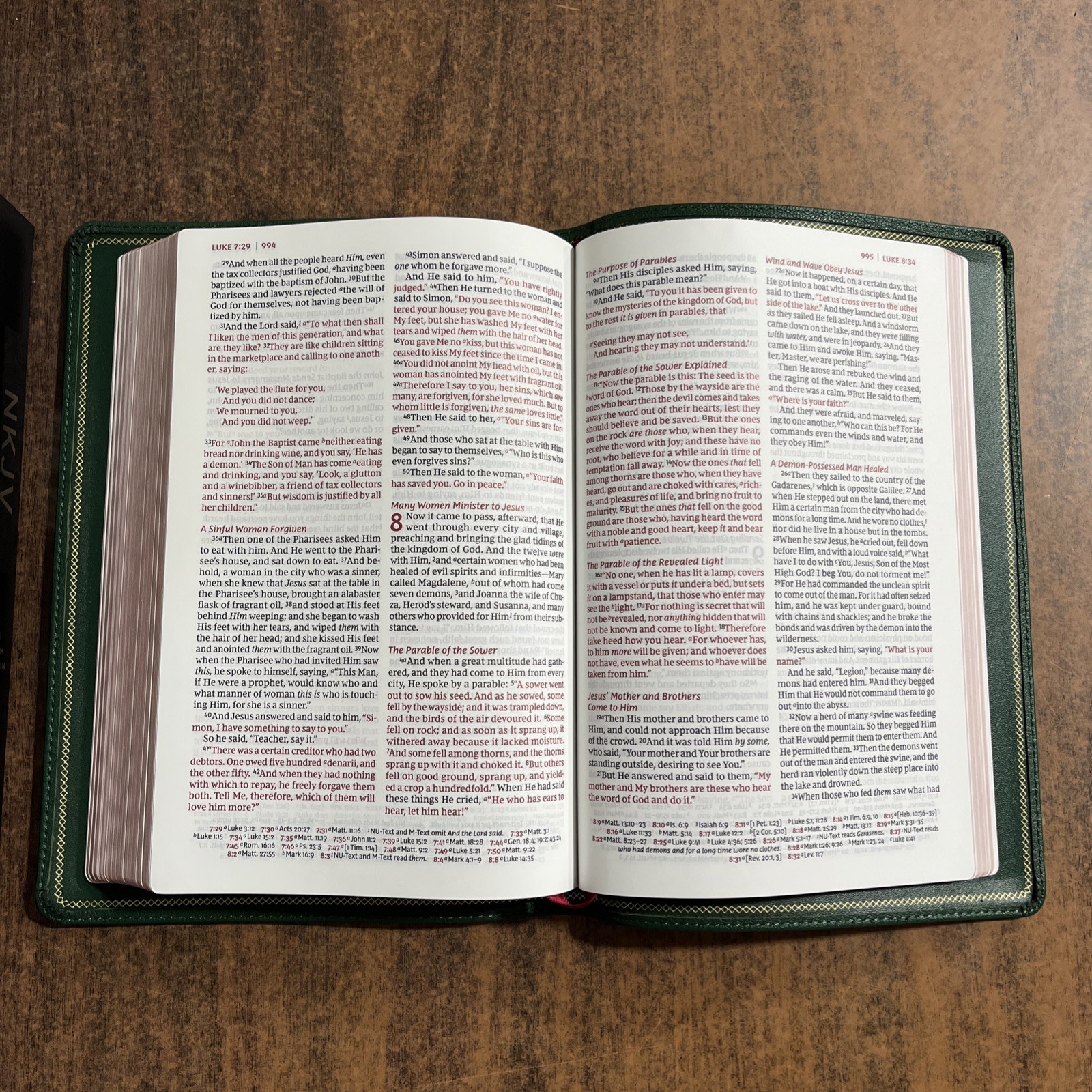NKJV Large Print Thinline Reference Bible – Green Goatskin Genuine Leather