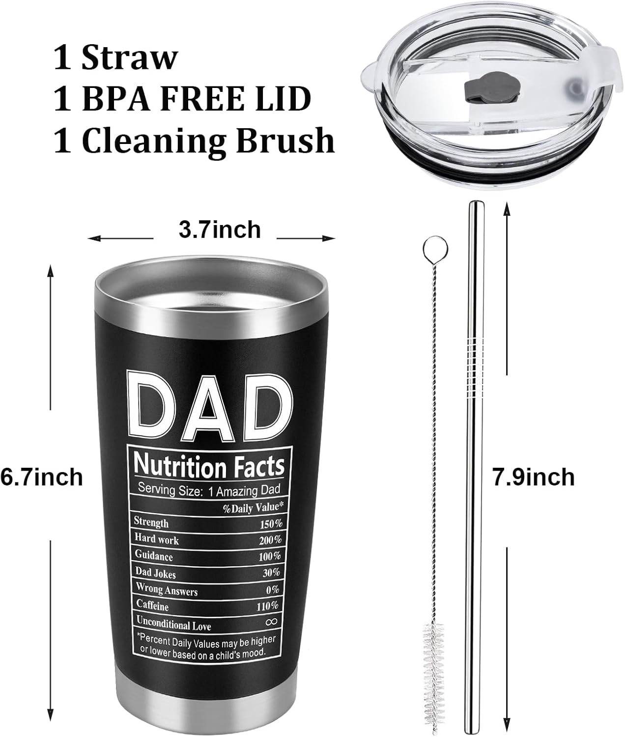 Durable 20oz Stainless Steel Tumbler – Birthday Gifts for Dad with Leakproof Cap