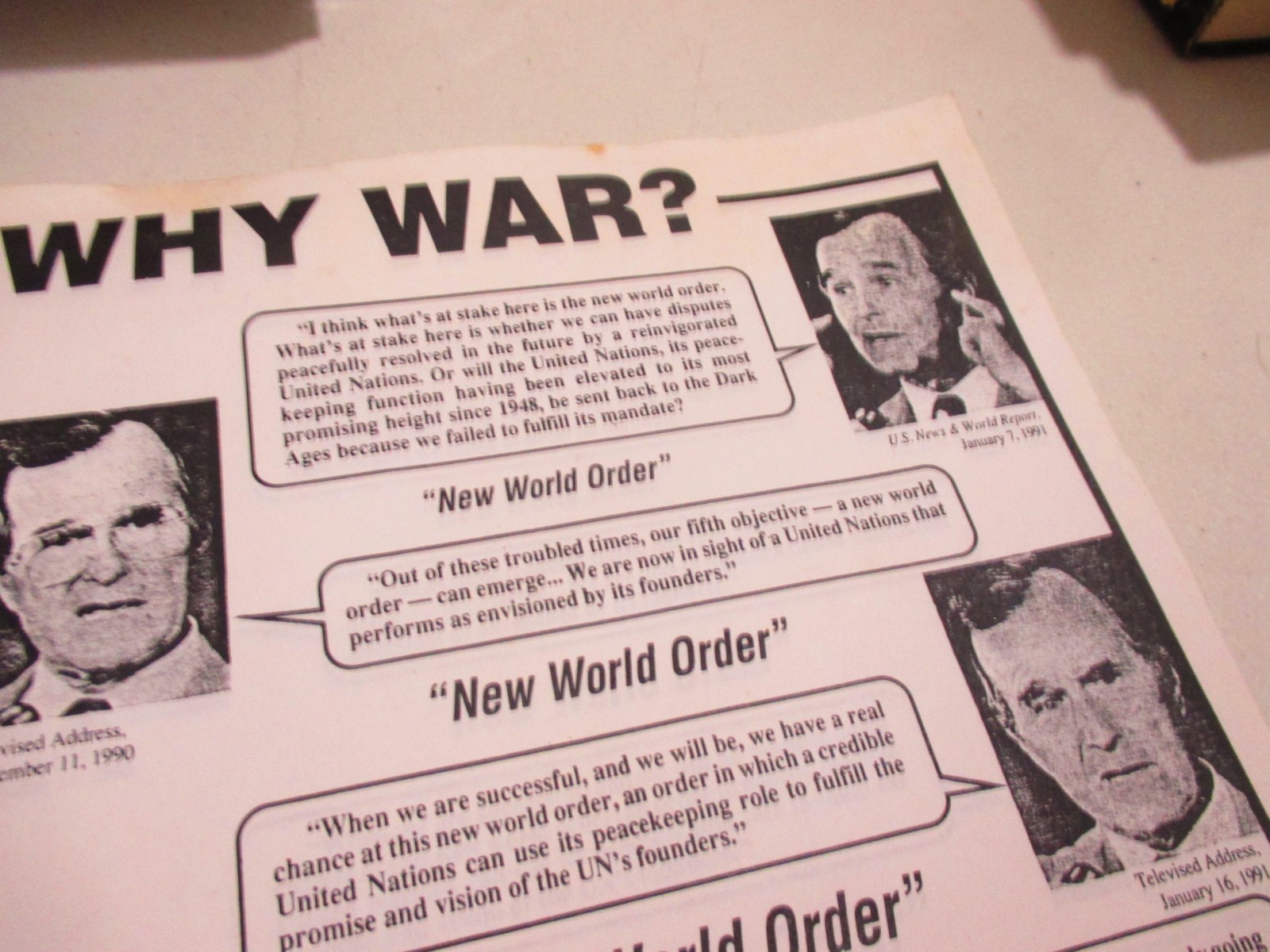 Vintage New World Order Flyer, John Birch Society, George Bush, Globalists