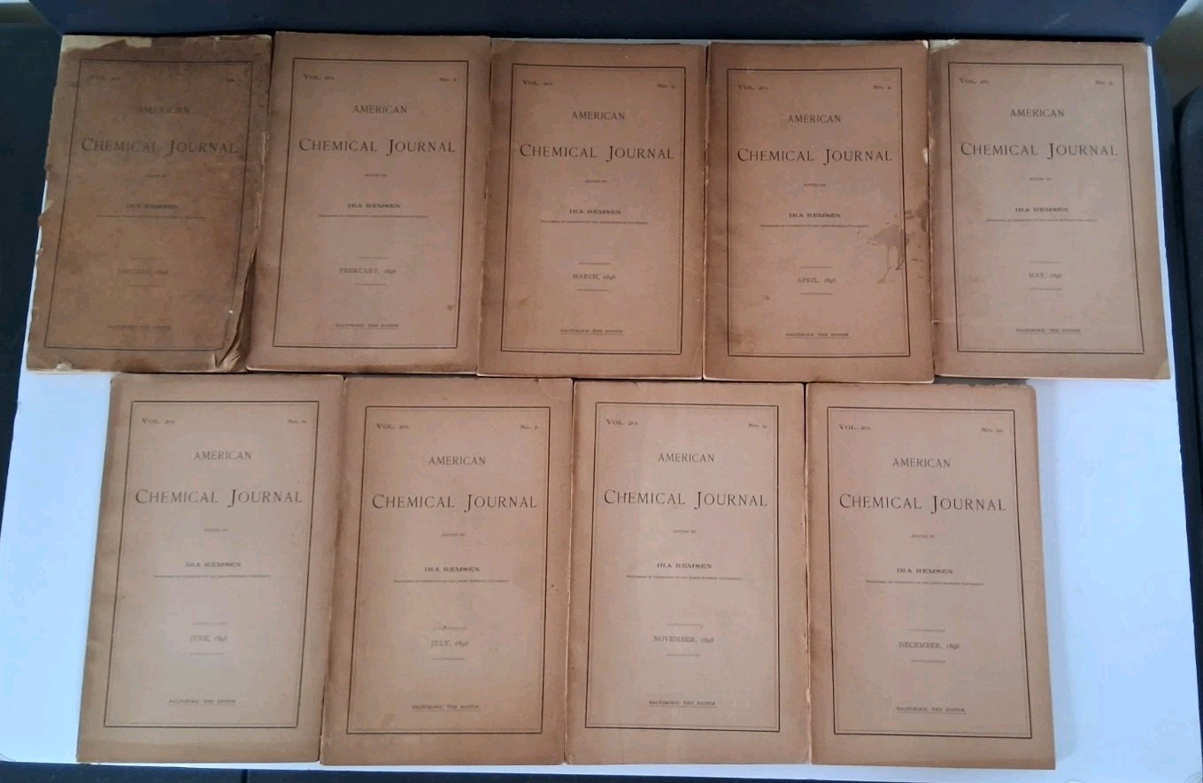 Rare Antiquarian Chemical Journal Set Ira Remsen 1898 Vol 20 No 1 2345679 10