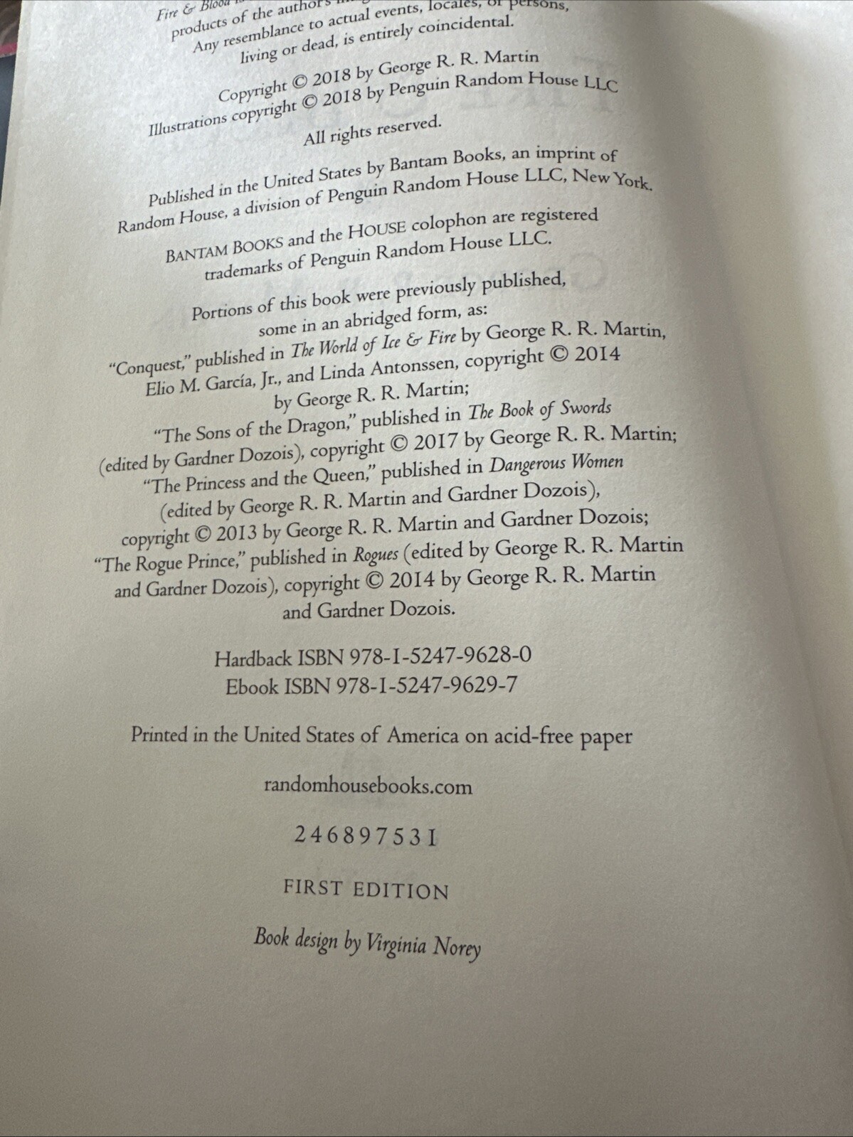 FIRE & BLOOD- George R.R. Martin-(2018 HC/DJ) First Edition ( A Game Of Thrones)