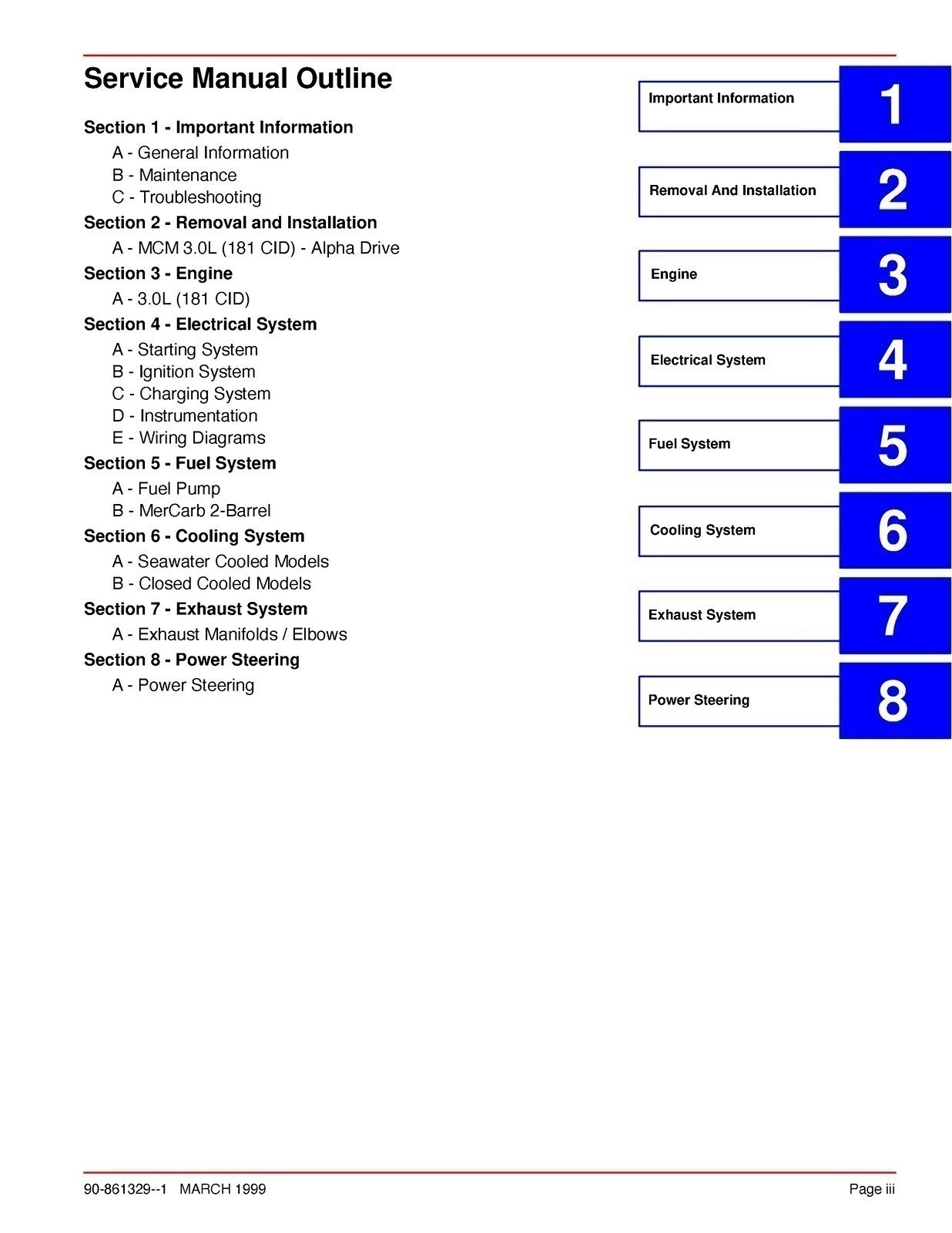 MERCURY MERCRUISER NO. 26 MARINE ENGINE GM 4 CYL 3.0L SERVICE MANUAL , SECURED