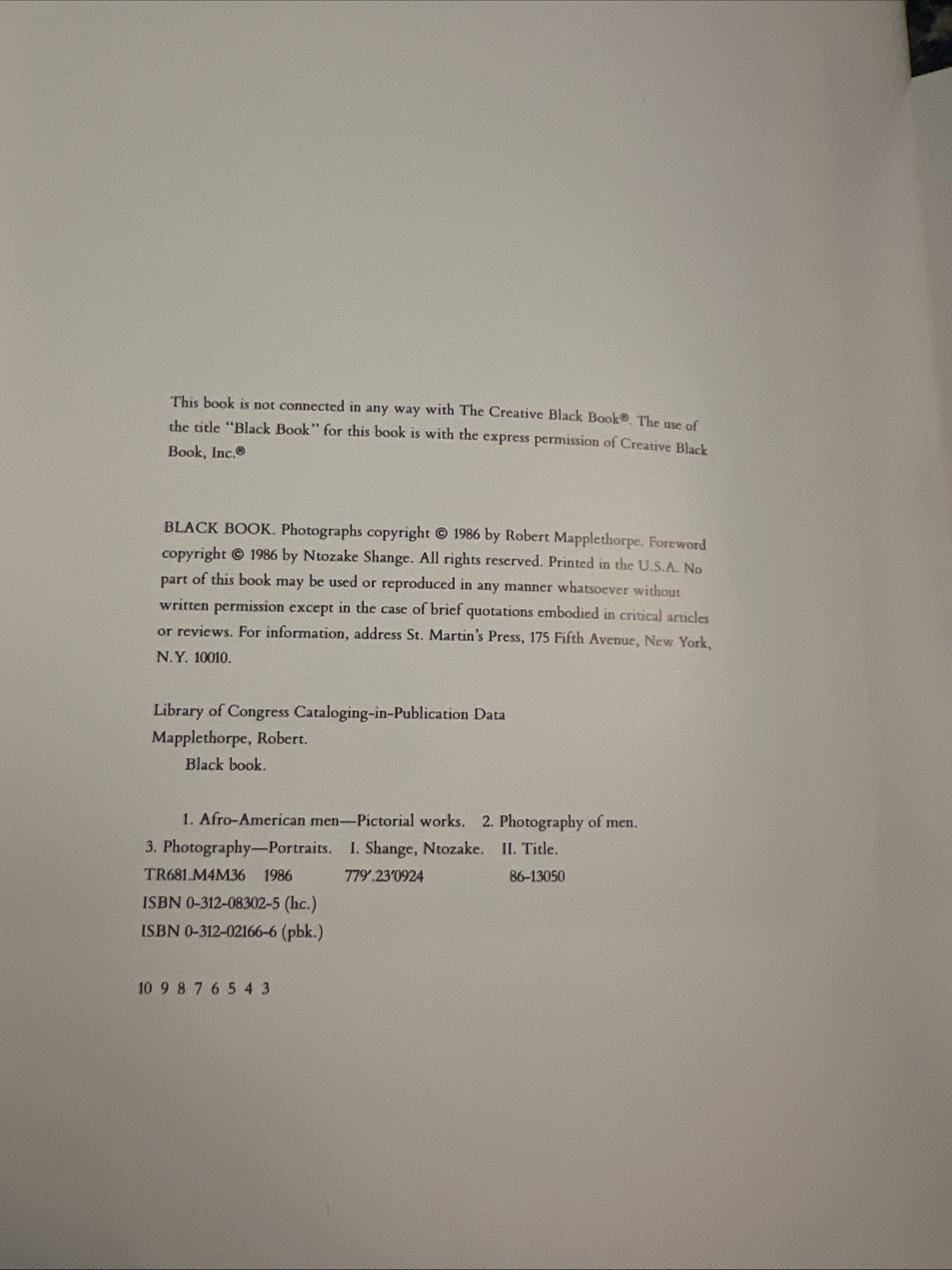 Black Book by Robert Mapplethorpe St. Martin’s Press Paperback 1986