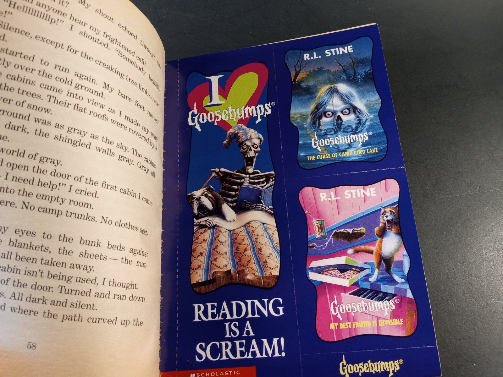 Goosebumps #56 The Curse of Camp Cold Lake Bookmark and Cards Attached 1st Print