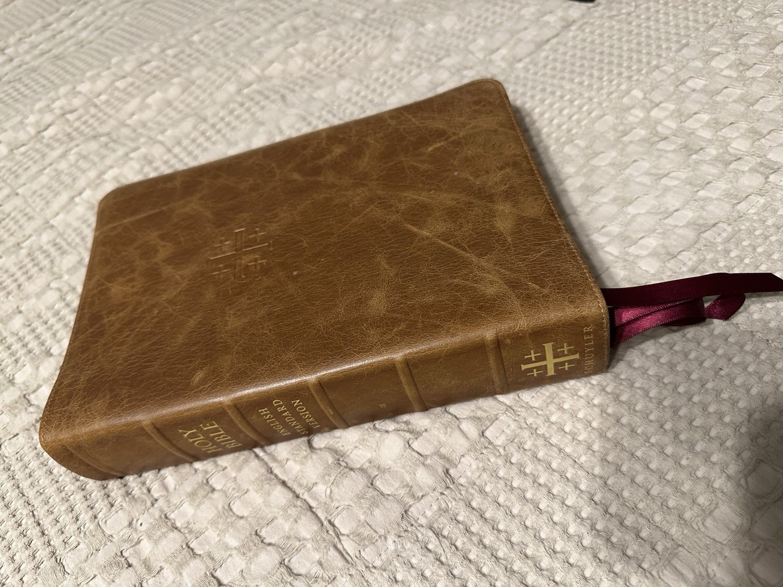 Schuyler ESV Stridon Bible – Desert Camel Calfskin Leather
