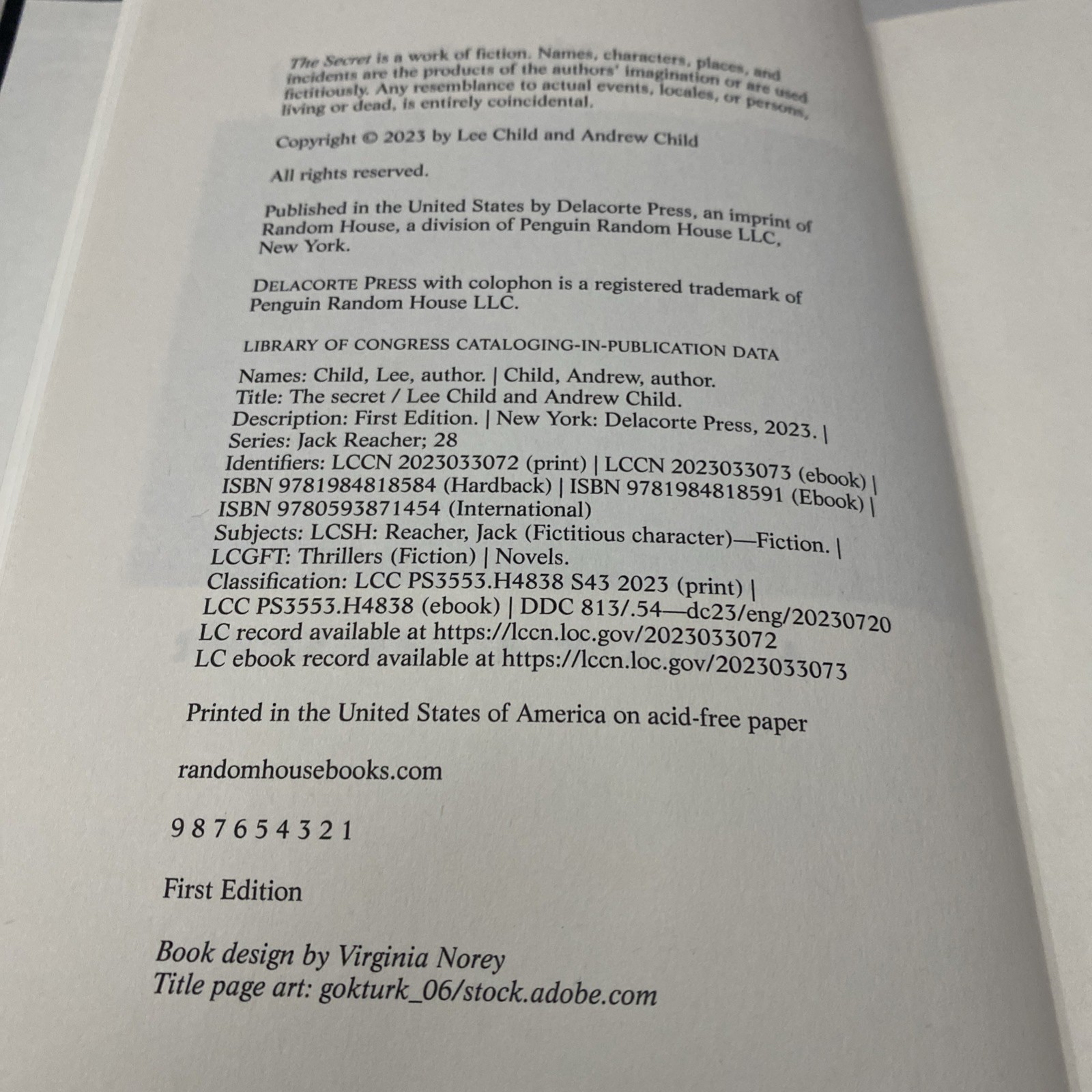 THE SECRET/LEE CHILD&ANDREW CHILD FIRST EDITION HC SIGNED JACK REACHER