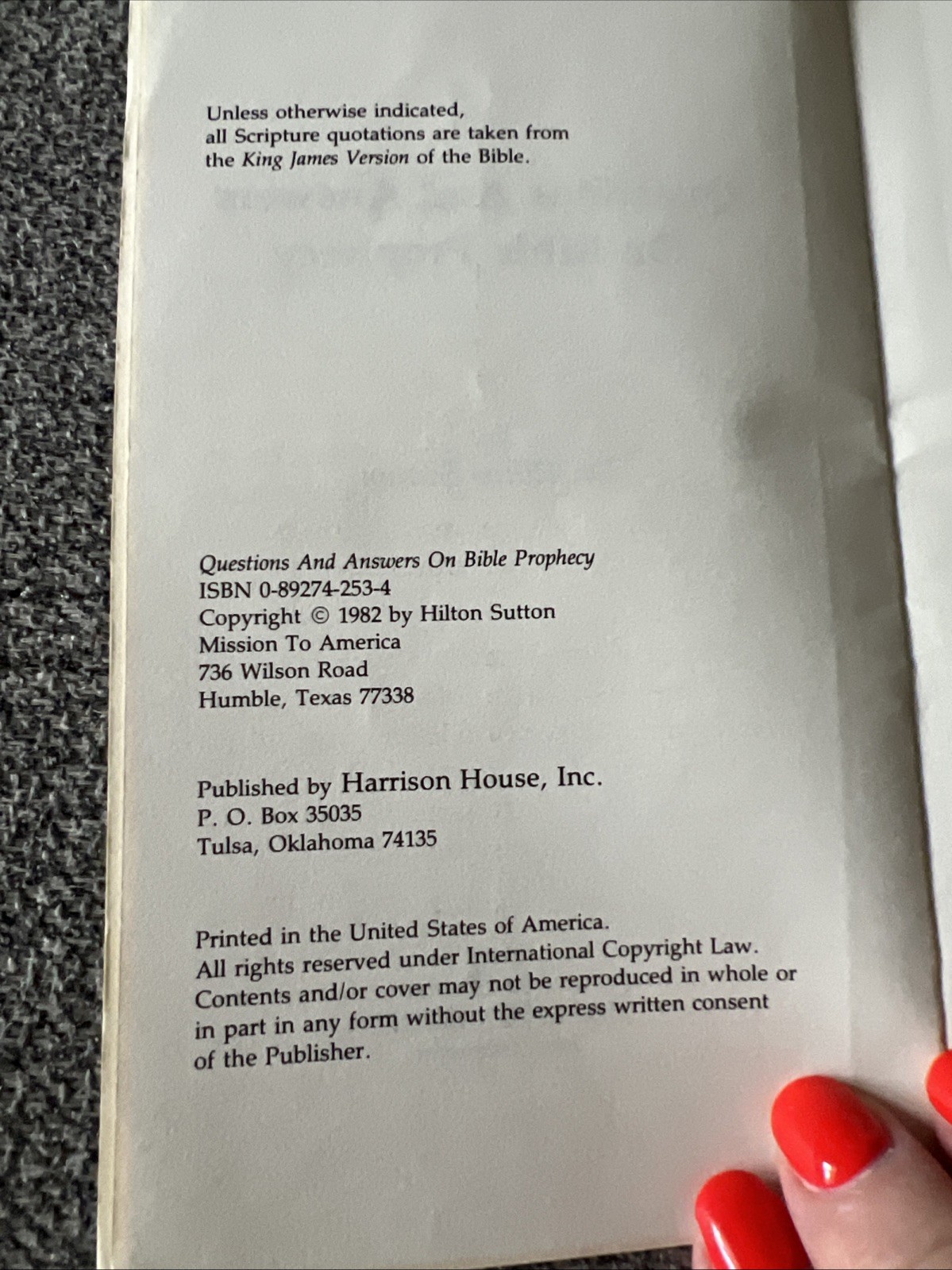 Questions & Answers On Bible Prophesy by Dr. Hilton Sutton 1982 Harrison House P
