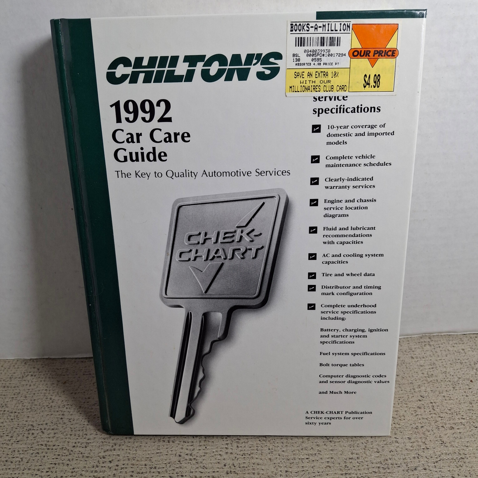 Hardback Chilton’s 1992 Car Care Guide,A Chek Chart Publication