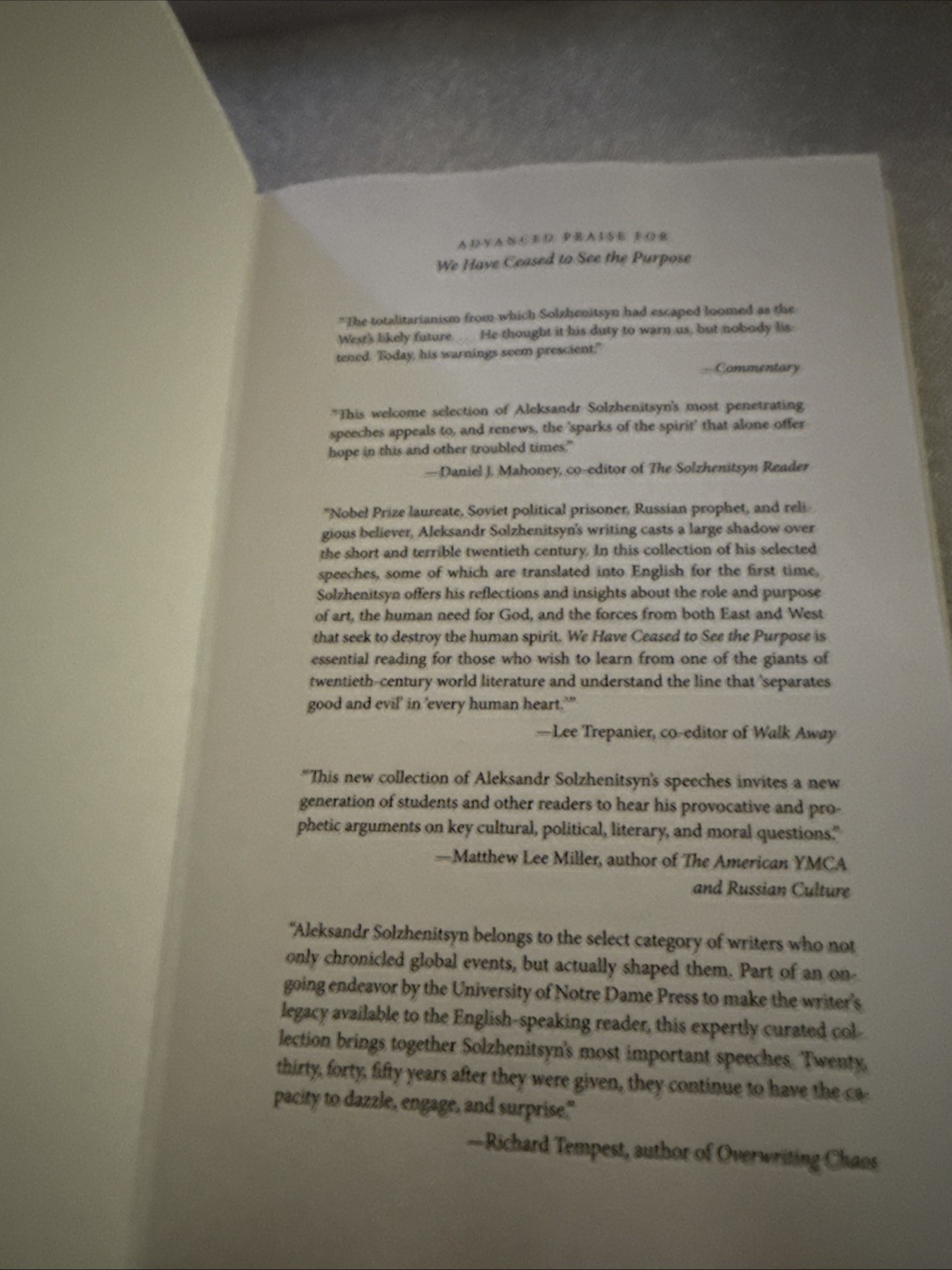 We Have Ceased to See the Purpose: Essential Speeches of Aleksandr Solzhenitsyn