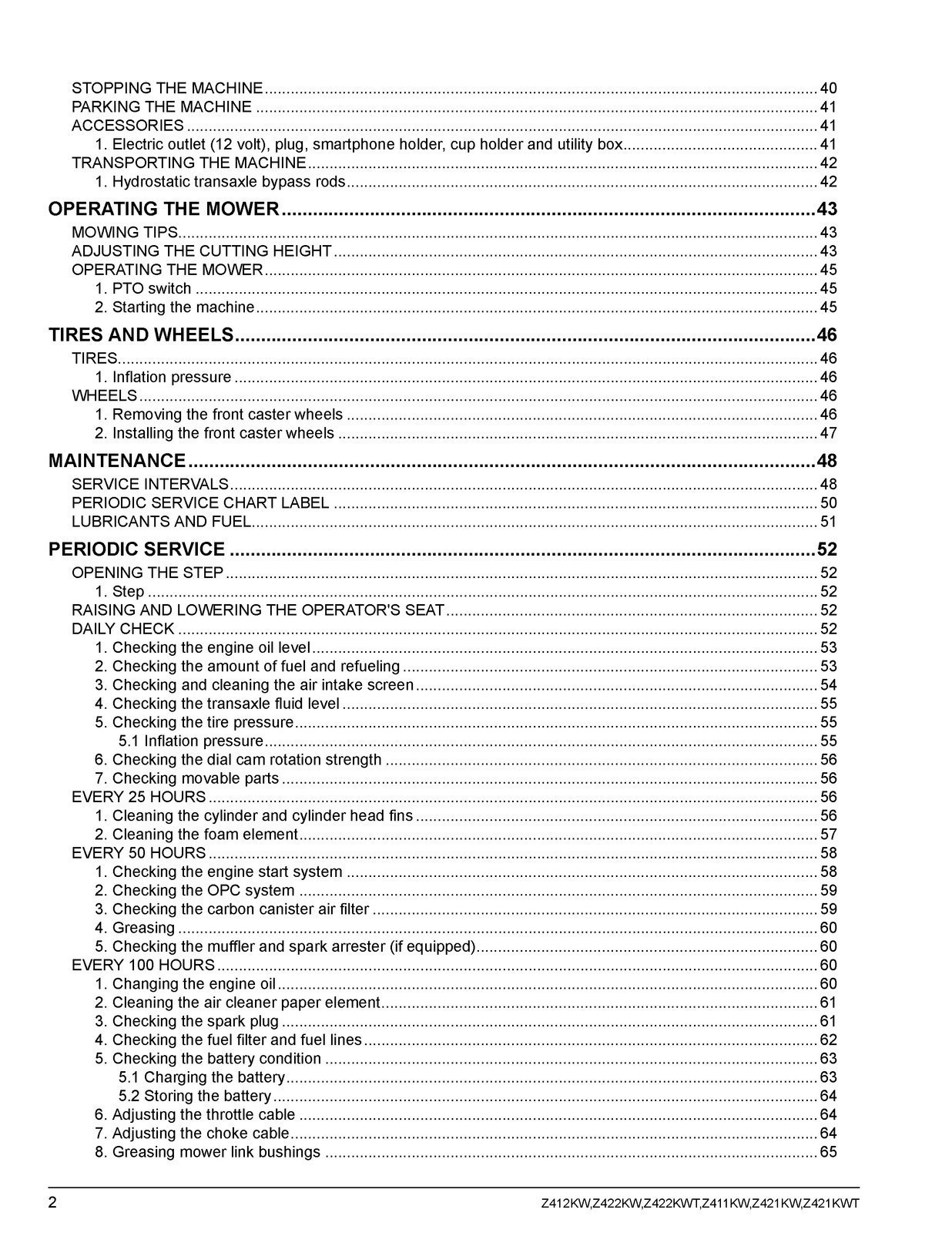 KUBOTA Z412KW Z422 Z421 ZERO TURN MOWER OPERATORS MANUAL – COIL BOUND, COVERS