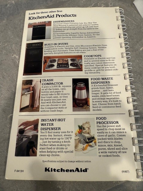 KitchenAid Mixers & Attachments Recipes Instructions Book F-9413H (K487) Free Sh