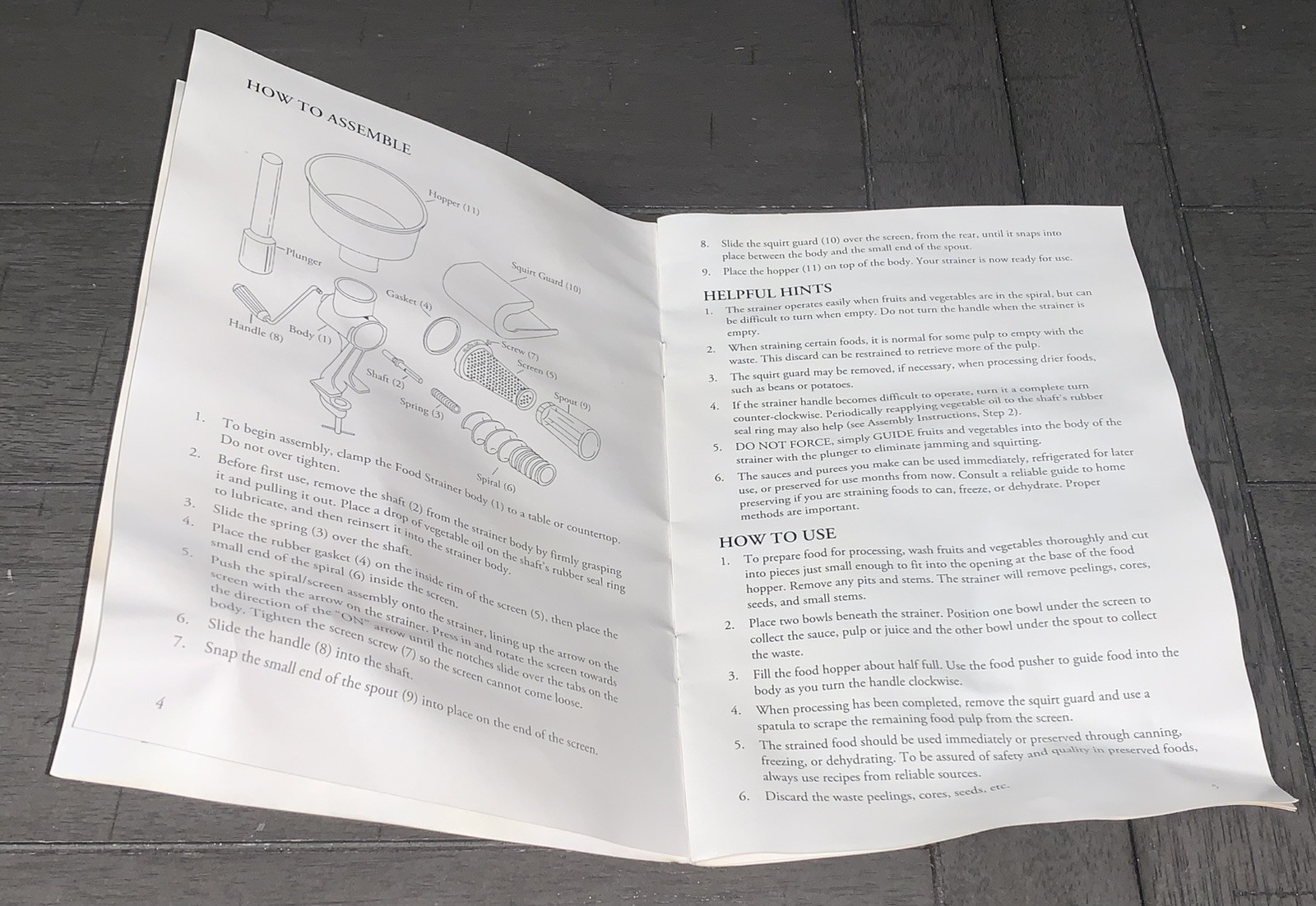 B9 VICTORIO VKP250 MANUAL RECIPE BOOK DELUXE FOOD STRAINER REPLACEMENT 12 PAGES