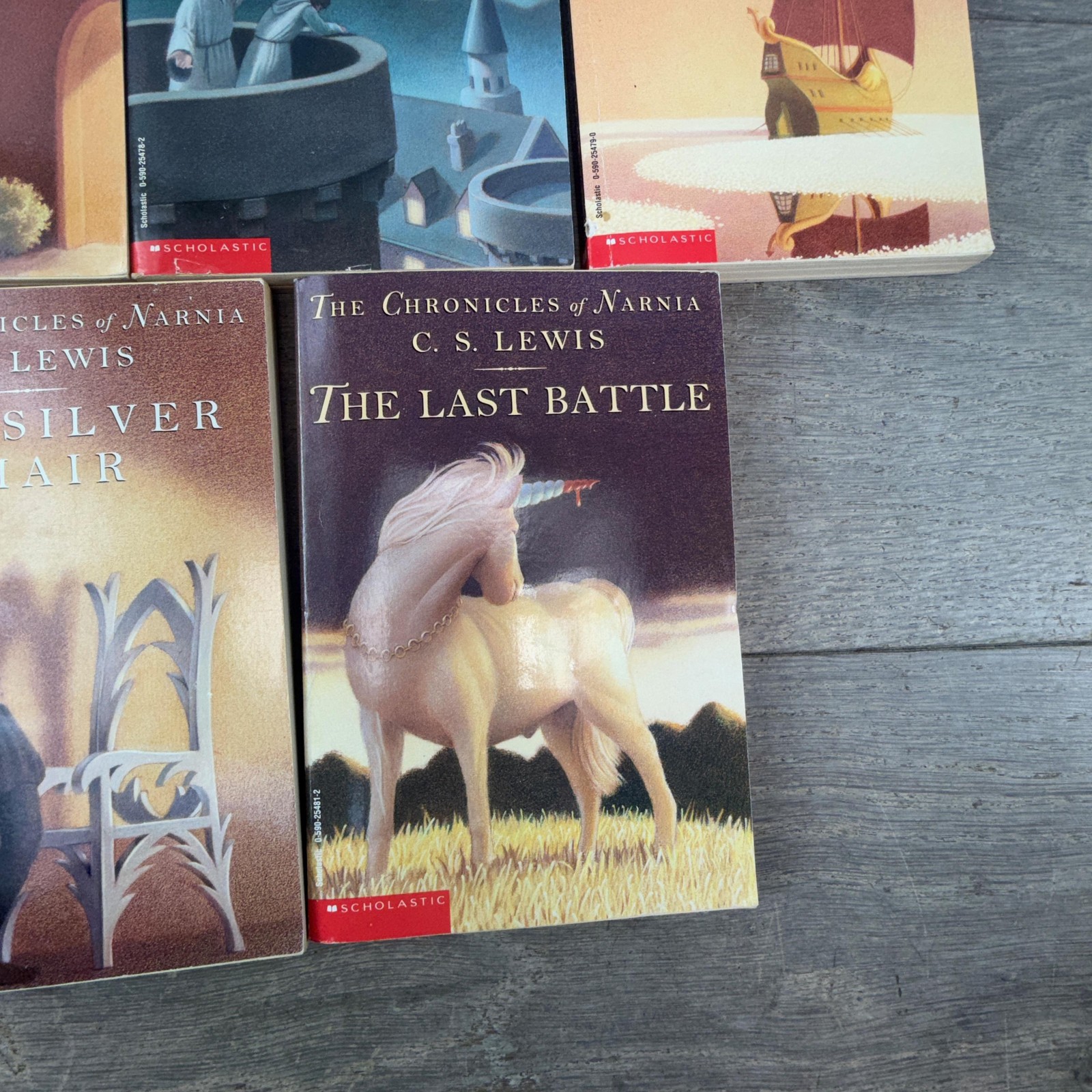 Chronicles Of Narnia C.S. Lewis Lot 5 Scholastic Paperback Books Set Multicolor