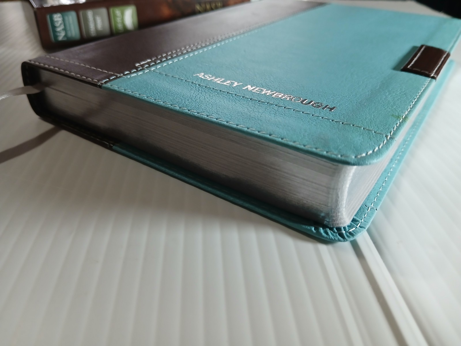 NASB, Thinline Bible, Compact, Imitation Leather, Chocolate/Turquoise PRE-OWNED