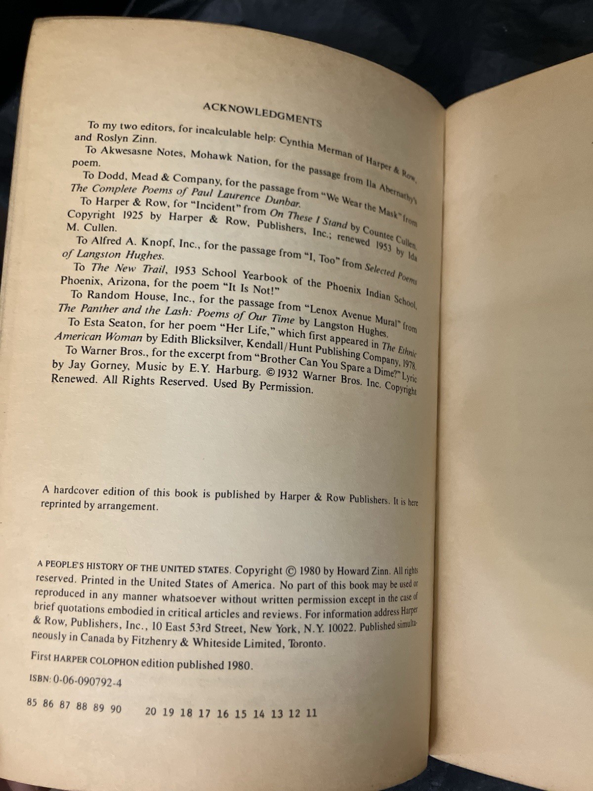 1980 „A PEOPLE’S HISTORY OF THE UNITED STATES“ Paperback Book! Howard Zinn, 1st