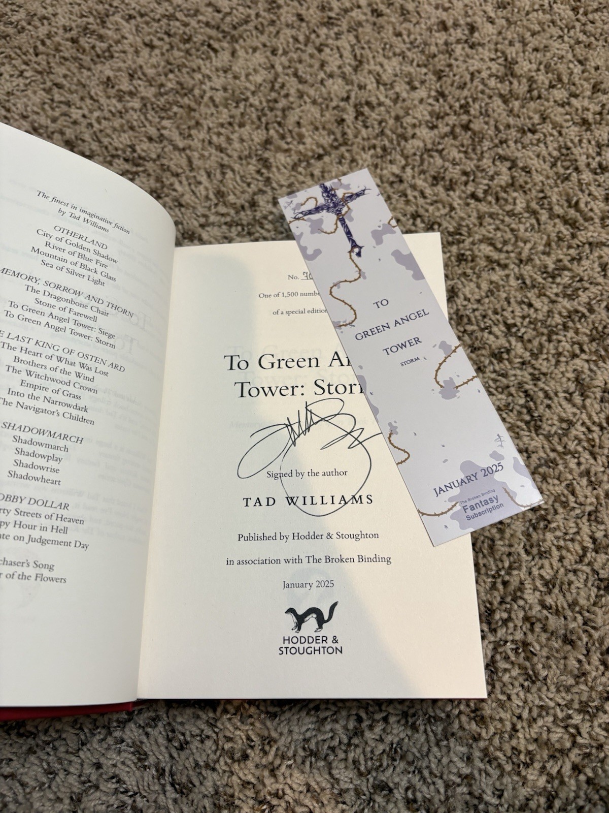 Broken Binding Dragonbone Chair Signed T1 Tad Williams Memory, Sorrow, and Thorn