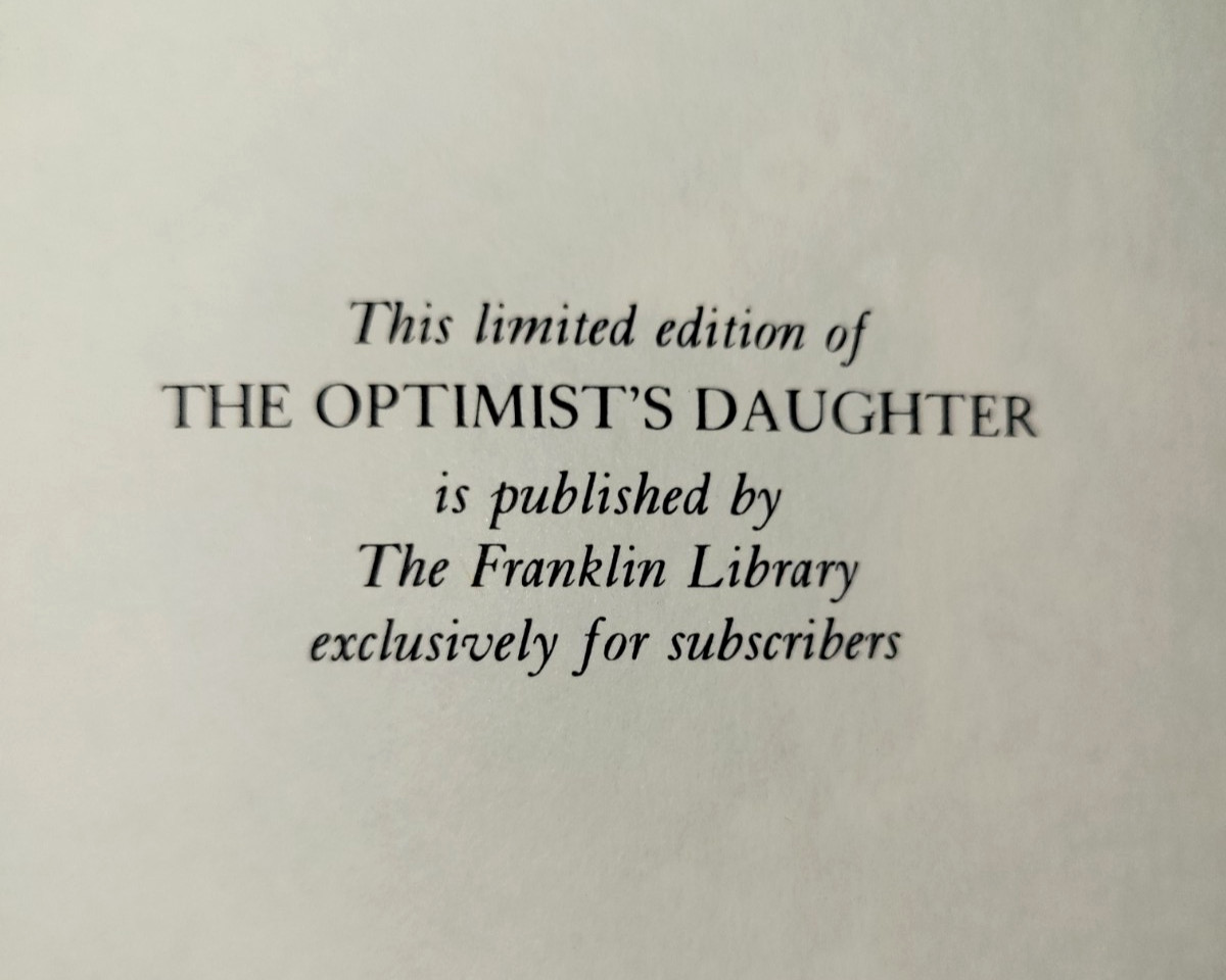 The Optimist’s Daughter by Eudora Welty Franklin Library Limited Edition 1978