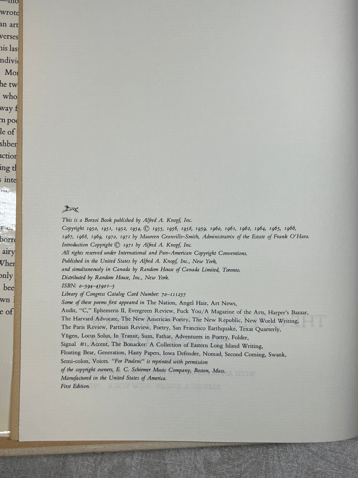 1971 The Collected Poems Of Frank O’hara by Frank O’Hara Alfred A. Knopf