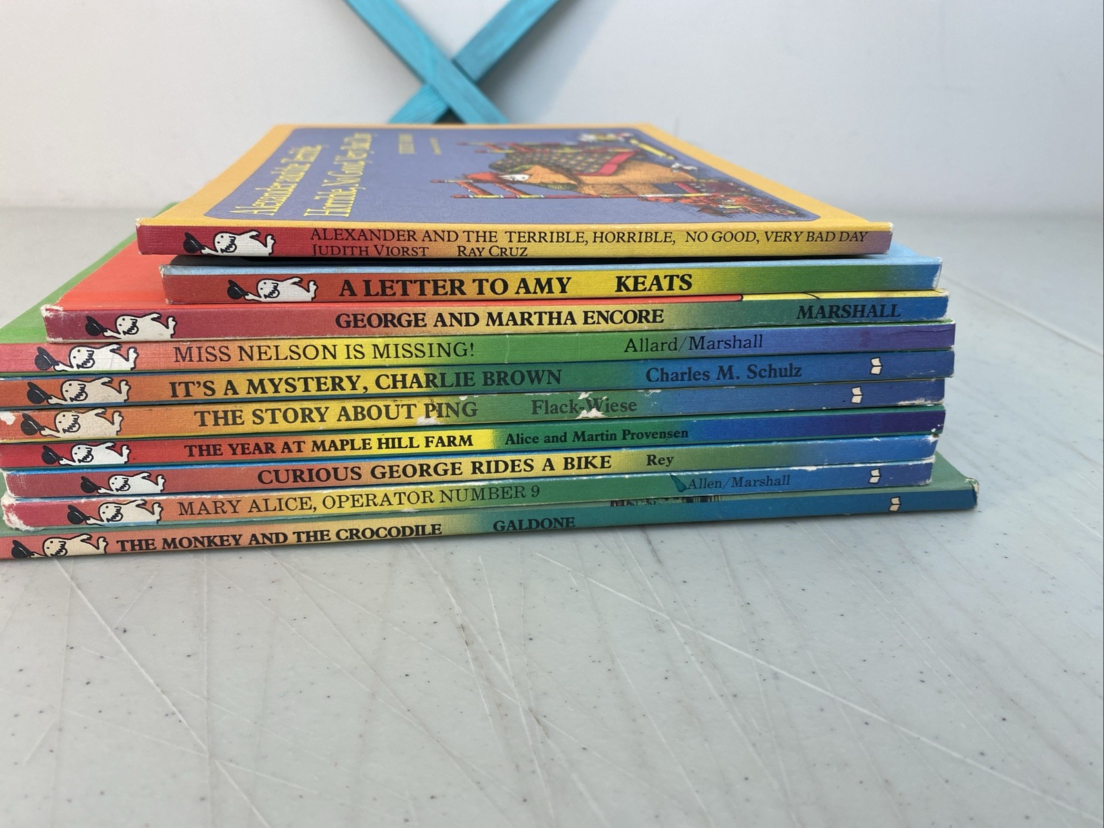 Lot of 10 vintage Children’s Choice Book Club hardcovers, rainbow spine