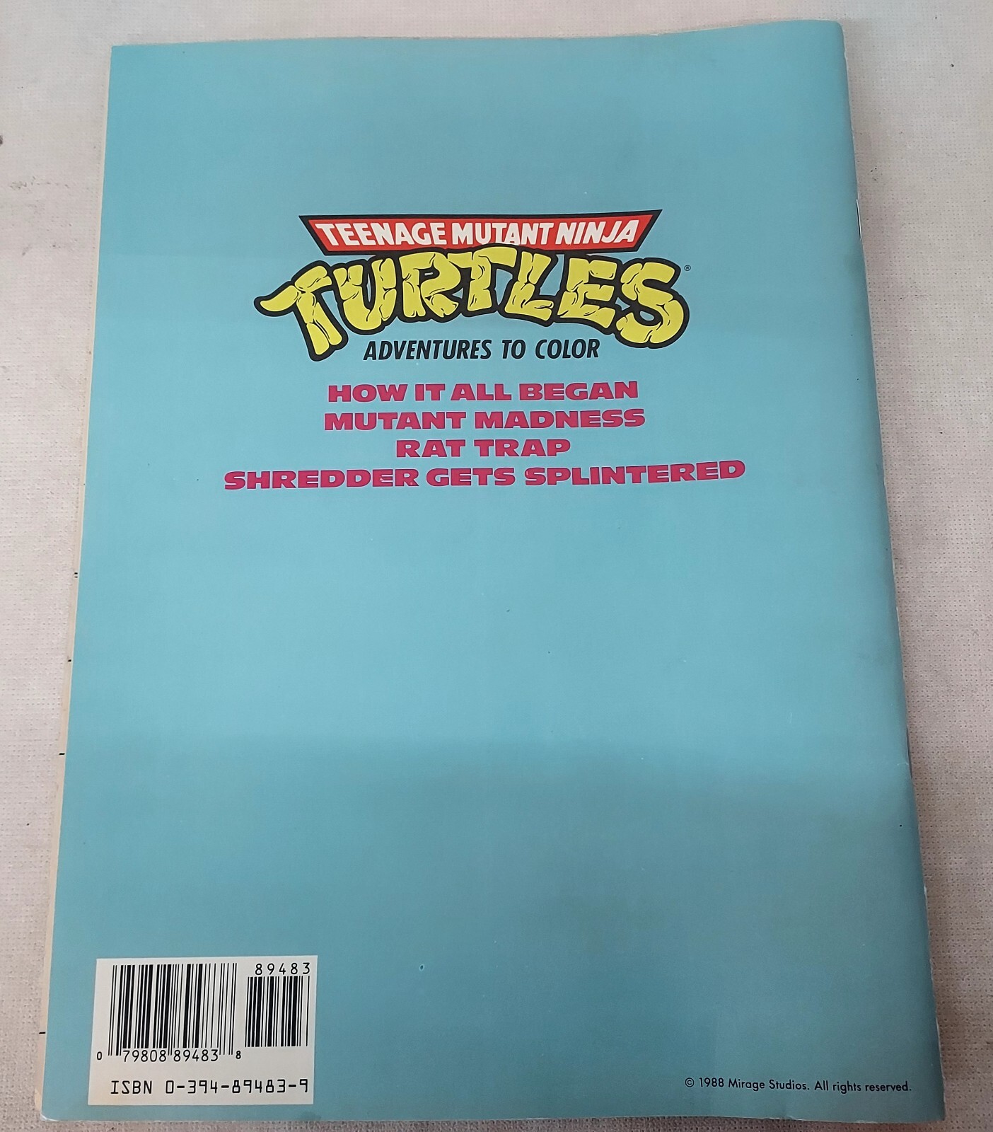 1988 TEENAGE MUTANT NINJA TURTLES Adventures to Color Coloring Book 3 Used Pages