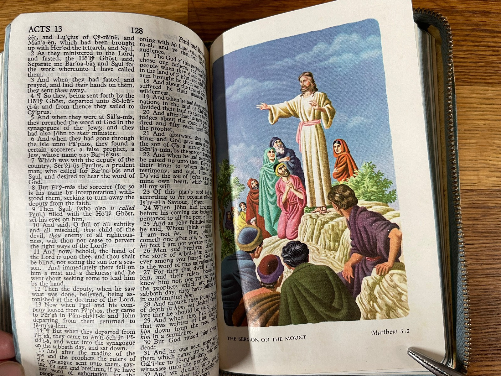 1960s Childs Holy Bible Book King James Vivid Color Illustrations Distressed