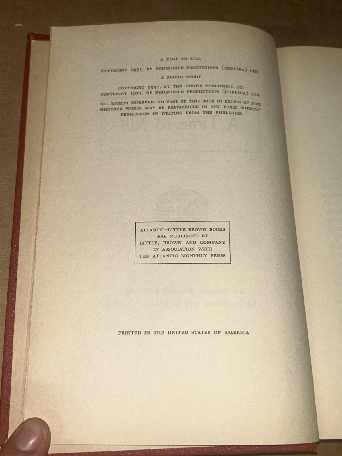1951 A Time to Kill by Geoffrey Household 1st Book Club Edition Hardcover