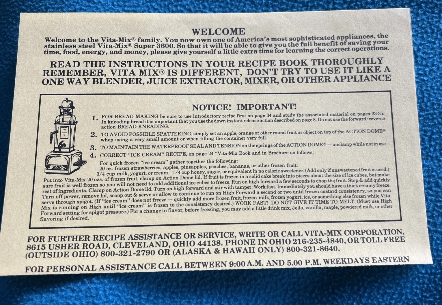 Vintage 1978 Book Recipes & Instructions for Vita Mix 3600