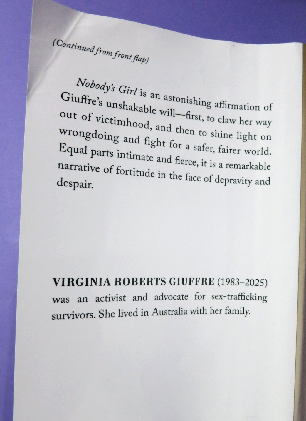 Nobody’s Girl by Virginia Roberts Giuffre 1st Edition 2025 Hardcover DJ
