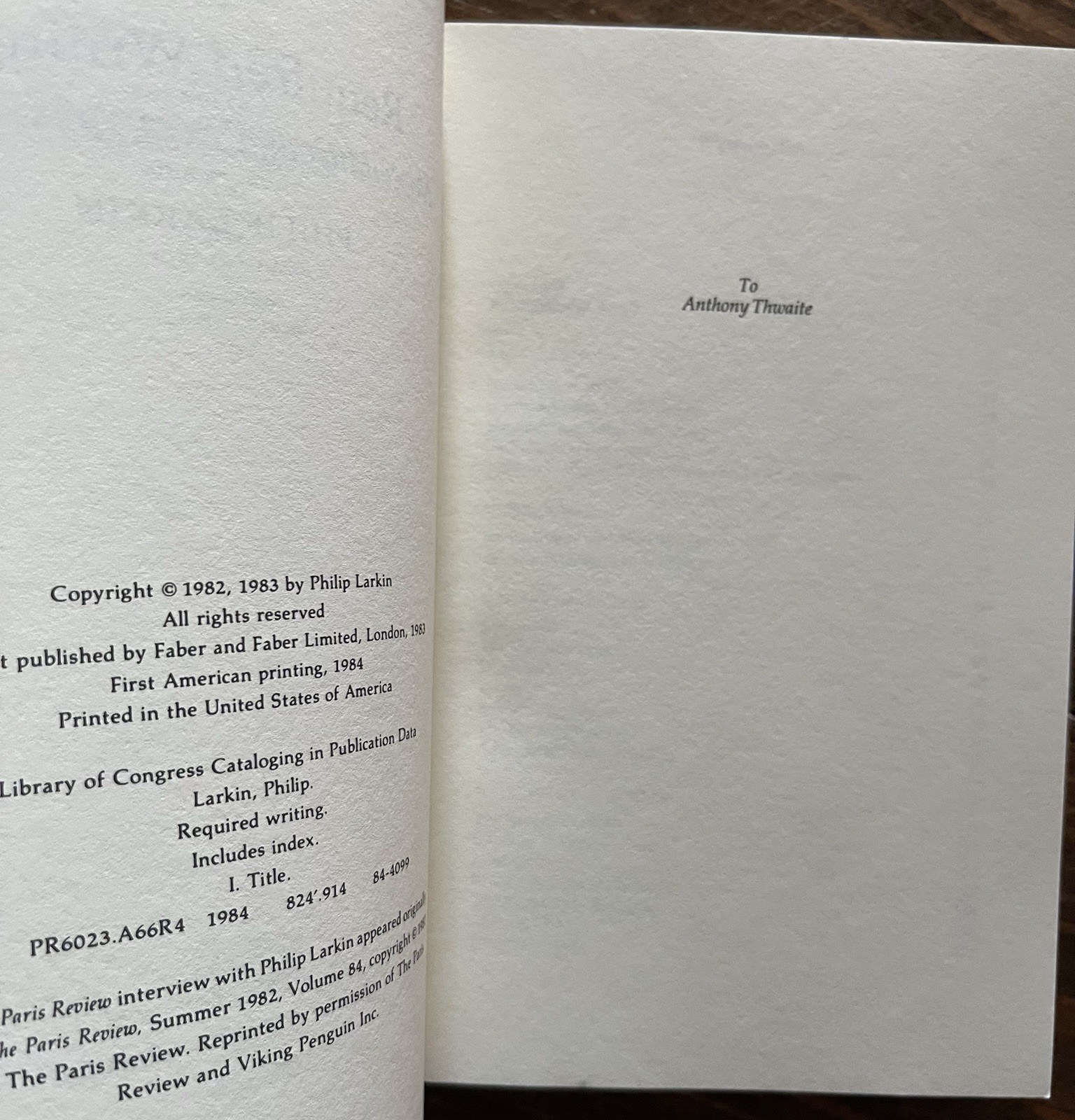 REQUIRED WRITING: MISCELLANEOUS PIECES 1955-1982 1984 Philip Larkin Softcover