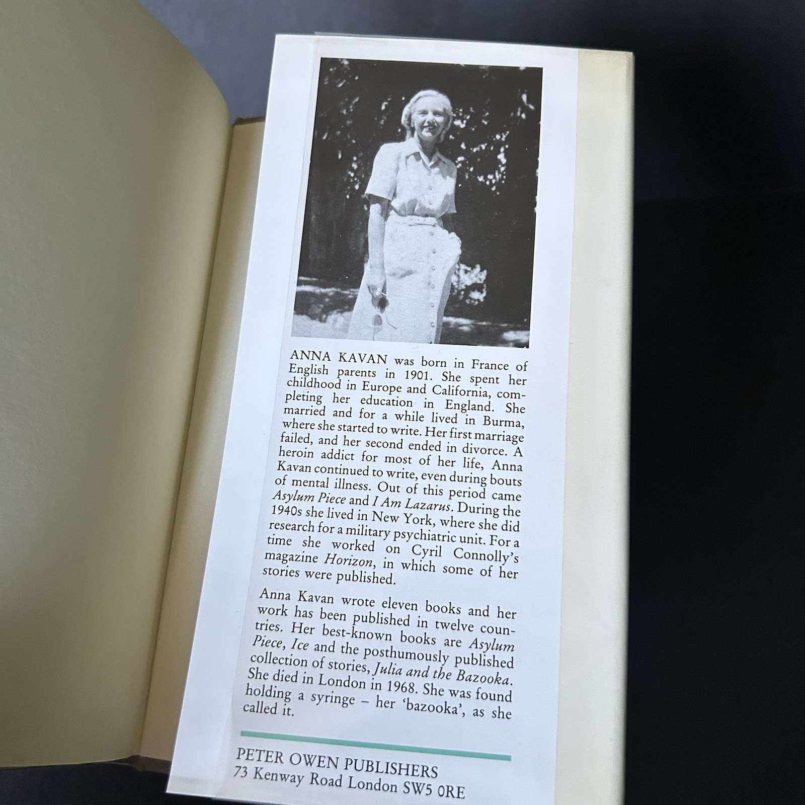 Ice by Anna Kavan 1986 Peter Owen UK Octavo Hardcover 2nd Printing
